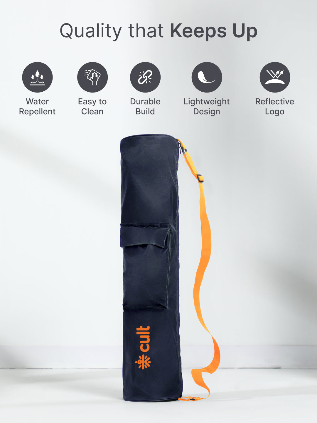 cult Yoga Mat Bag Navy with Adjustable Shoulder Strap Fits Up to 6mm Mat