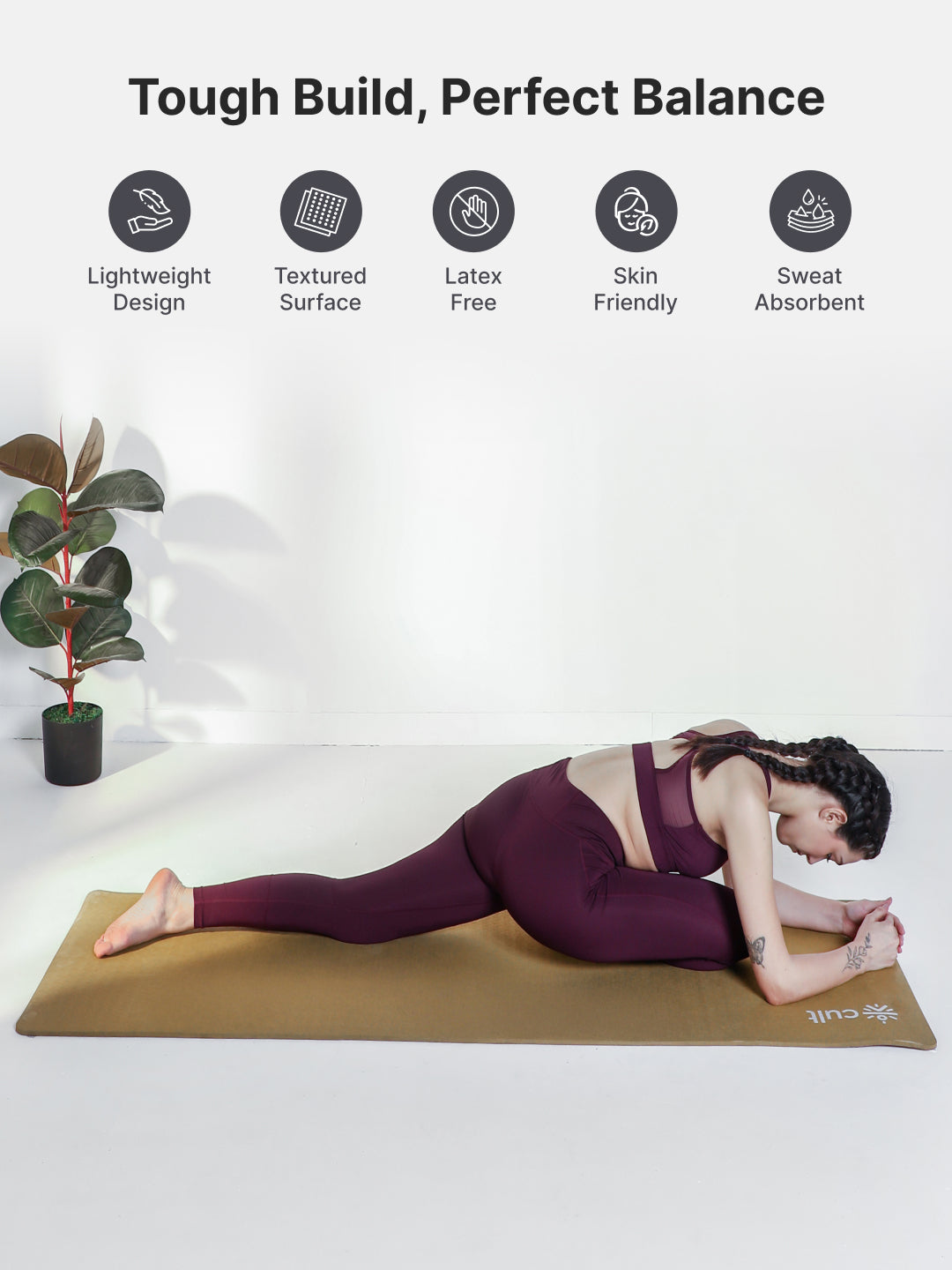 CULT Ultra Cushioned 8mm TPE Yoga & Pilates Mat   Eco-Friendly, Skin-Friendly, Anti-Skid, Tear-Resistant, Lightweight & Portable with Carry Strap and Bag   Ideal for Home, Gym & Outdoor Workouts - Brown