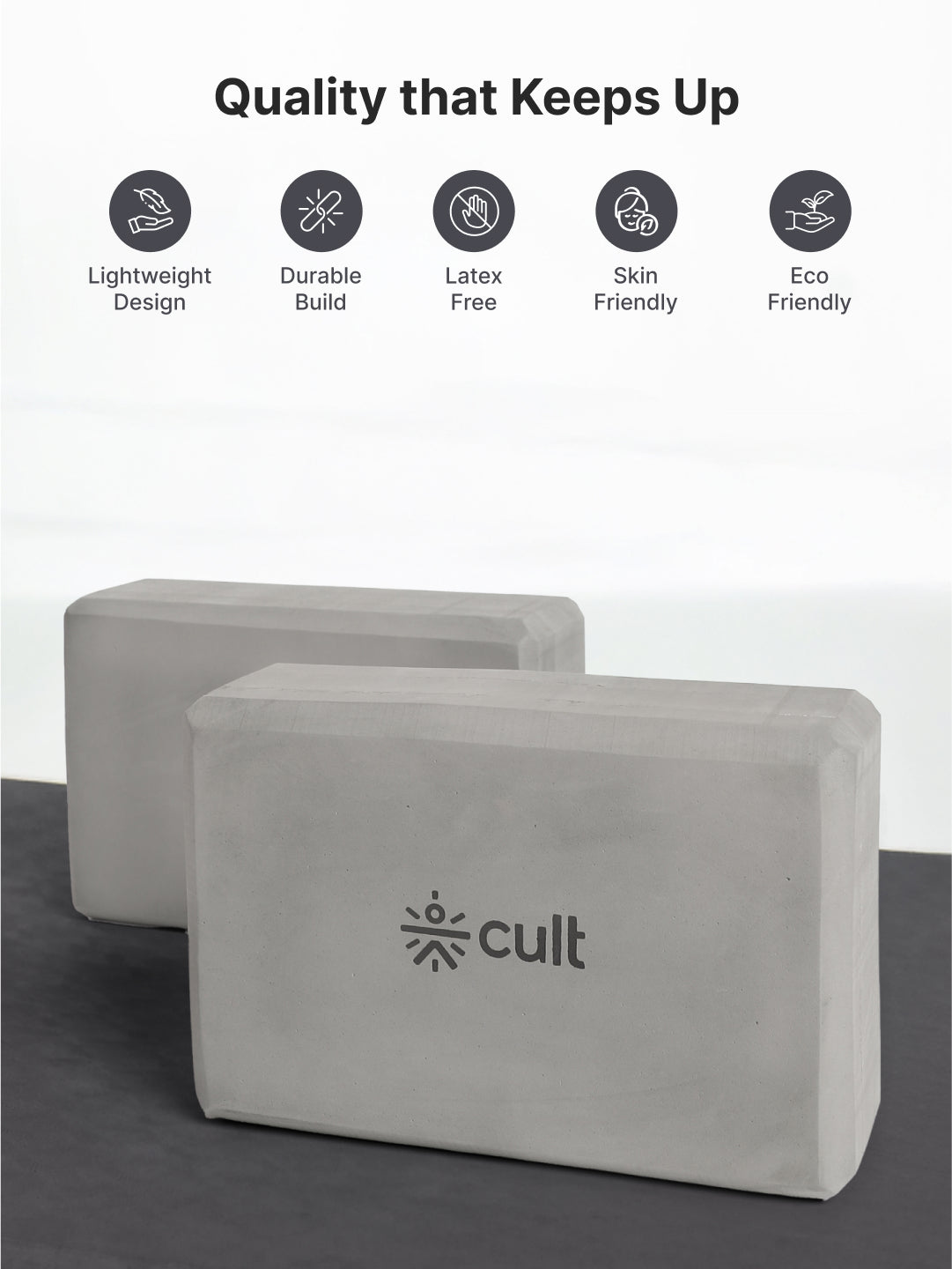 Pack of 2 EVA Yoga Blocks 80mm Dark Grey – Non-Toxic, Anti-Skid & Durable