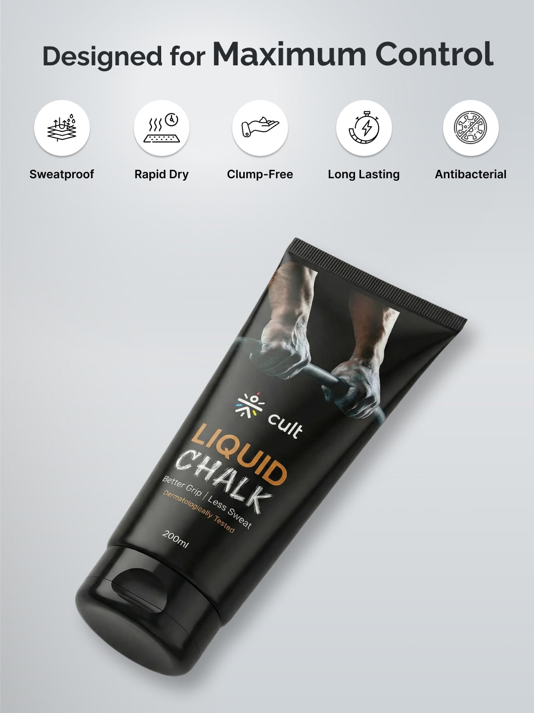 CULT Liquid Chalk 200ml for Weightlifting, Crossfit & Rock Climbing - Non-Toxic Sports Chalk Sweat-Proof, Fast Dry Grip Dust-Free Antibacterial Formula
