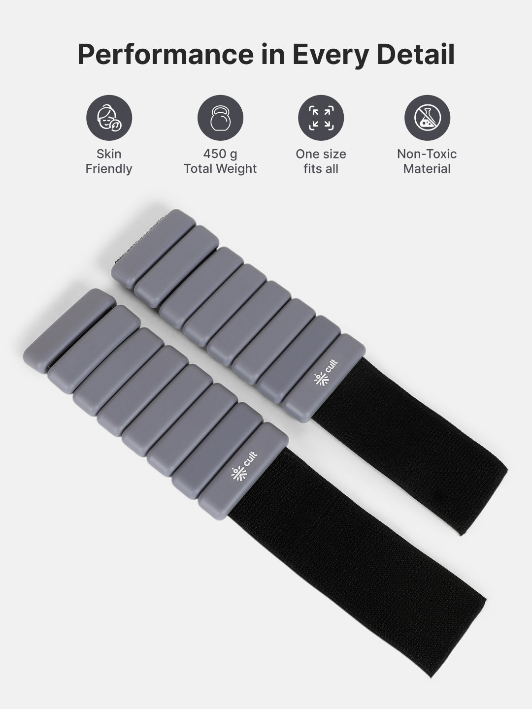Adjustable Ankle and Wrist Weights (225 g x 2) pair with Removable 20 g Slots Grey – Lightweight Fitness Weights for Walking, Yoga & Pilates