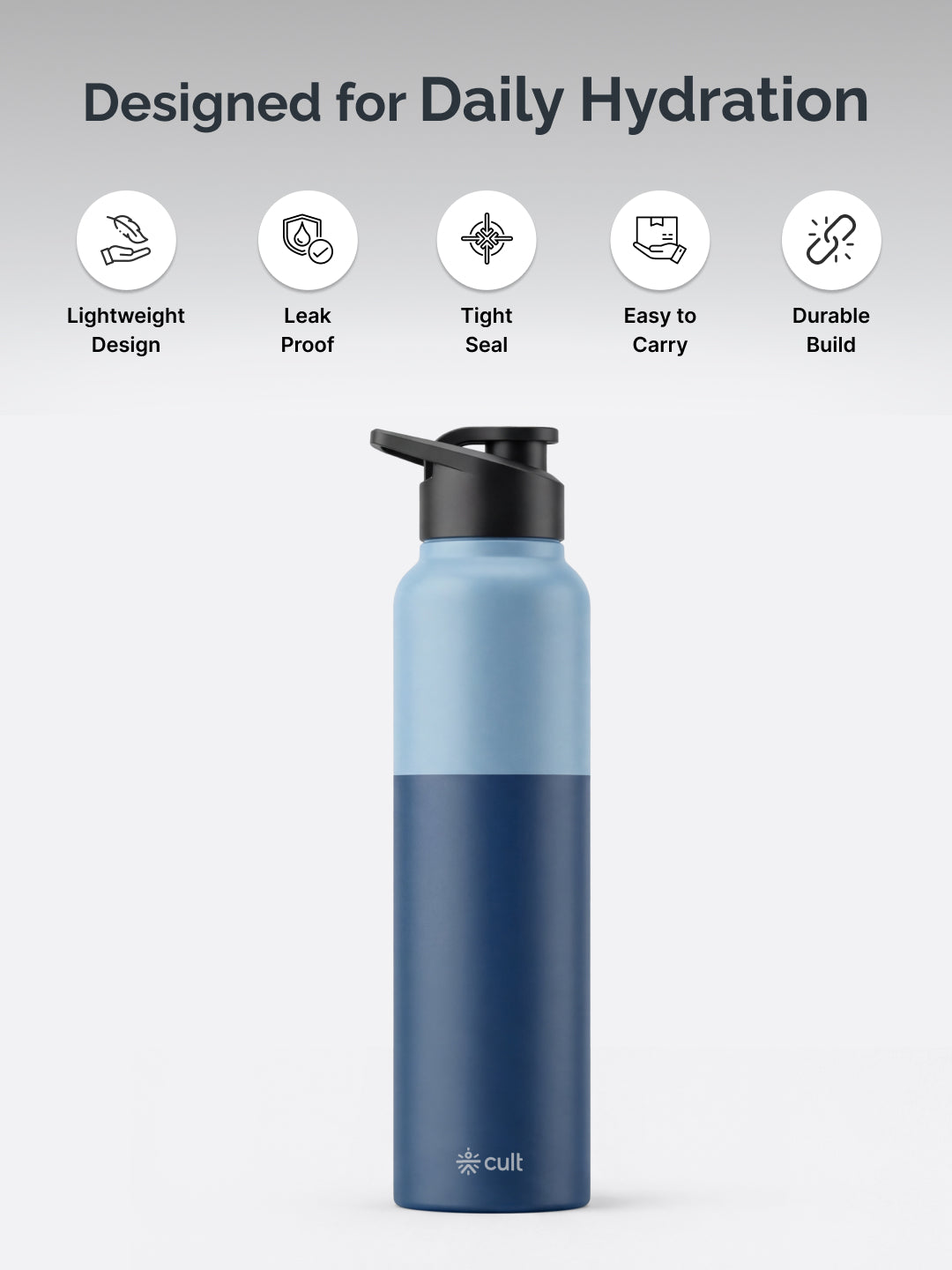 cult Steel Bottle 1Ltr With Sports Cap Dual Blue