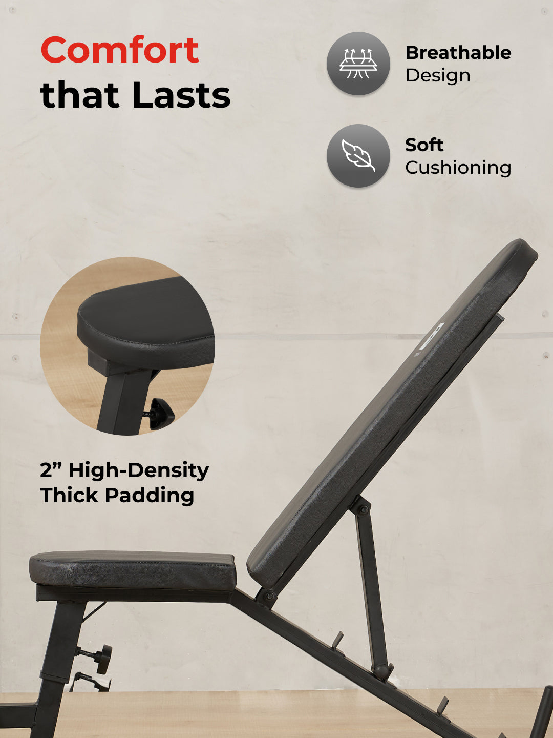 FITKIT by Cult Adjustable Bench for Home Workout with Leg Support | 350kg Weight Capacity