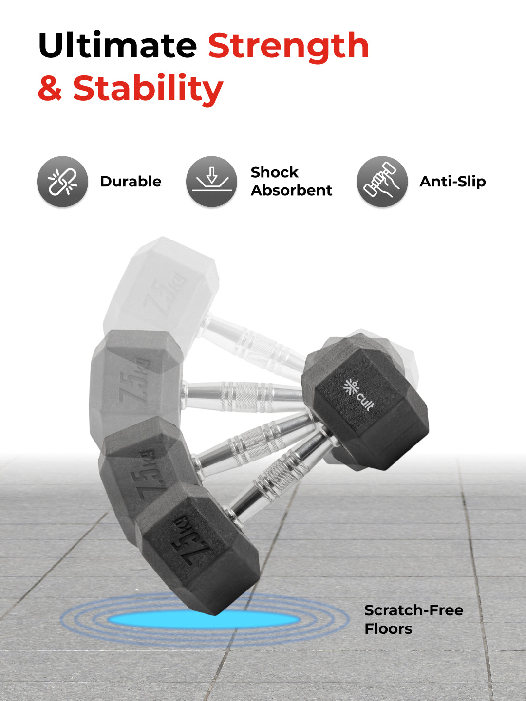 Cult 7.5Kg Hex Dumbbells For Home & Gym Exercises, Set of 2, (Black)