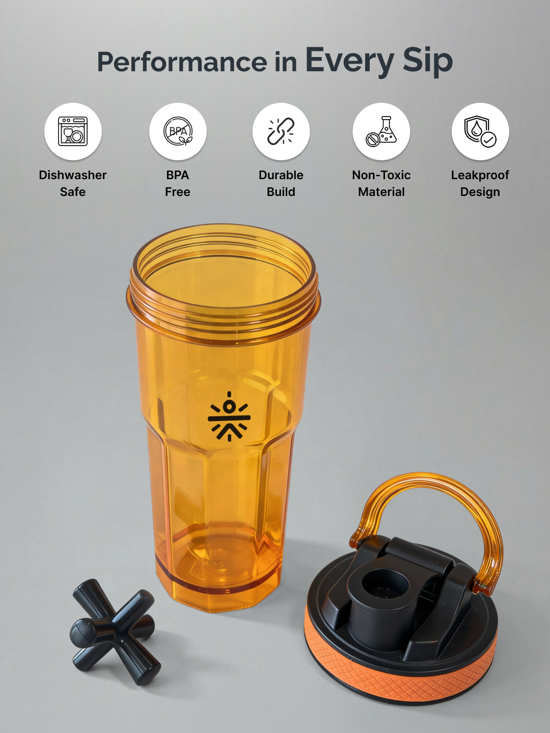 CULT FrostBlend Shaker Bottle, Premium Leak-Proof Multipurpose Shaker for Workout & Daily Use (Orange 600ml)