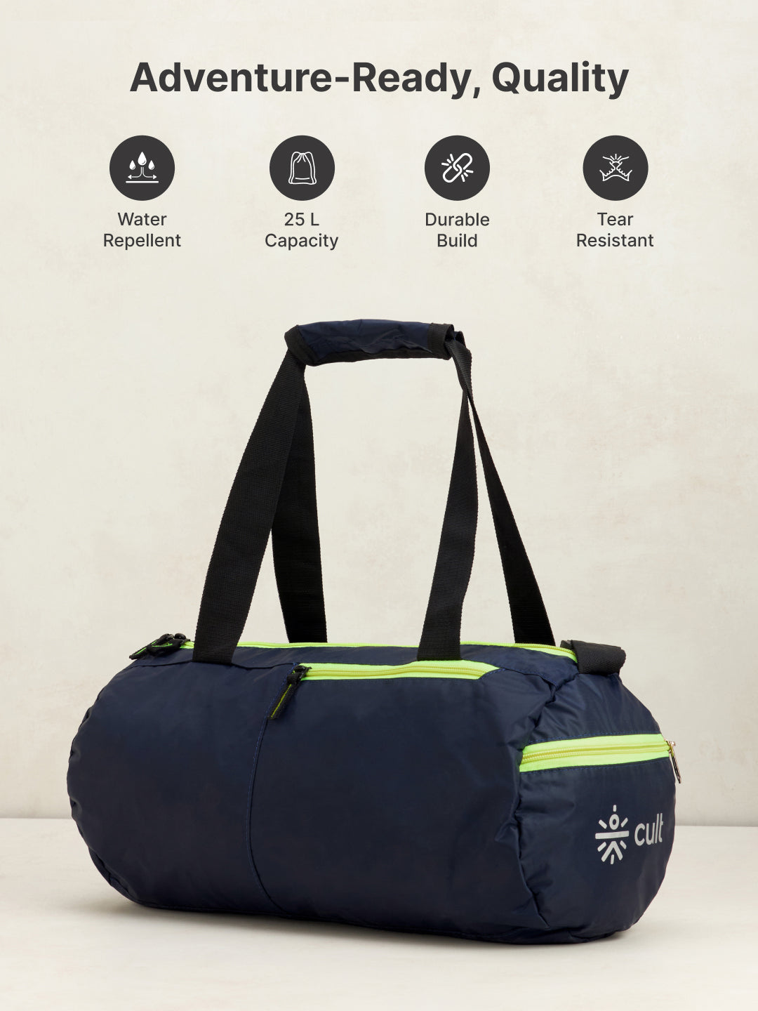 cult 20 Litre Foldable Gym/Duffle Bag for Men & Women Duffle Bag with Side Pocket & Shoulder Strap Comfortable Handle Neon