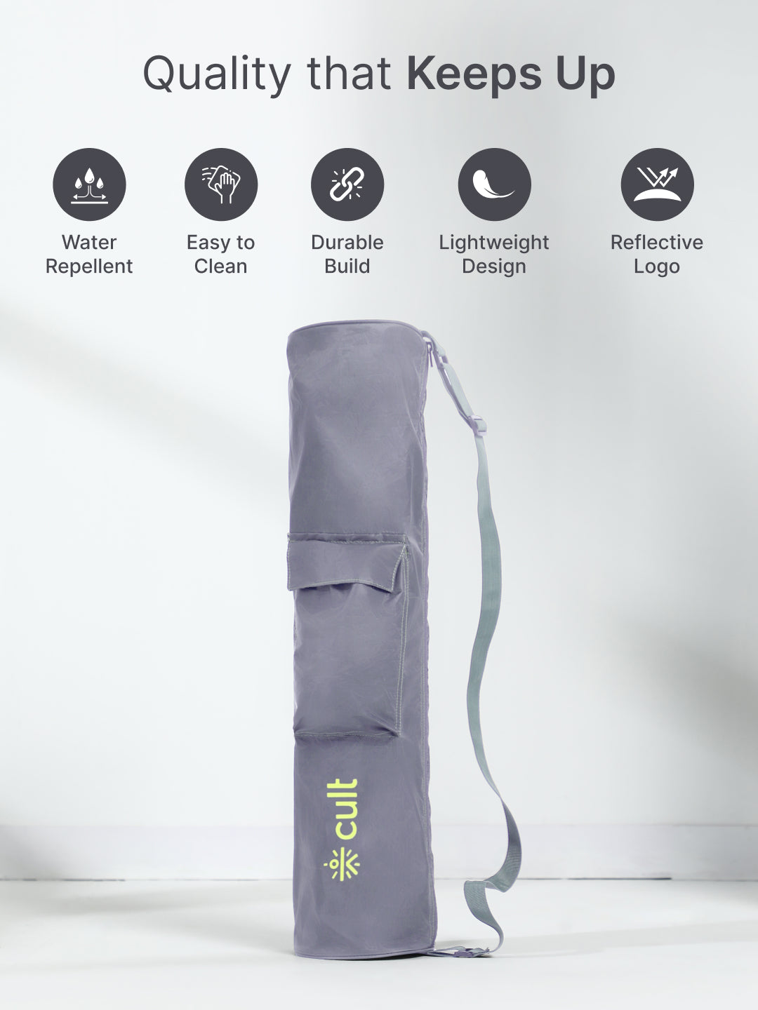 cult Yoga Mat Bag Grey with Adjustable Shoulder Strap Fits Up to 6mm Mat