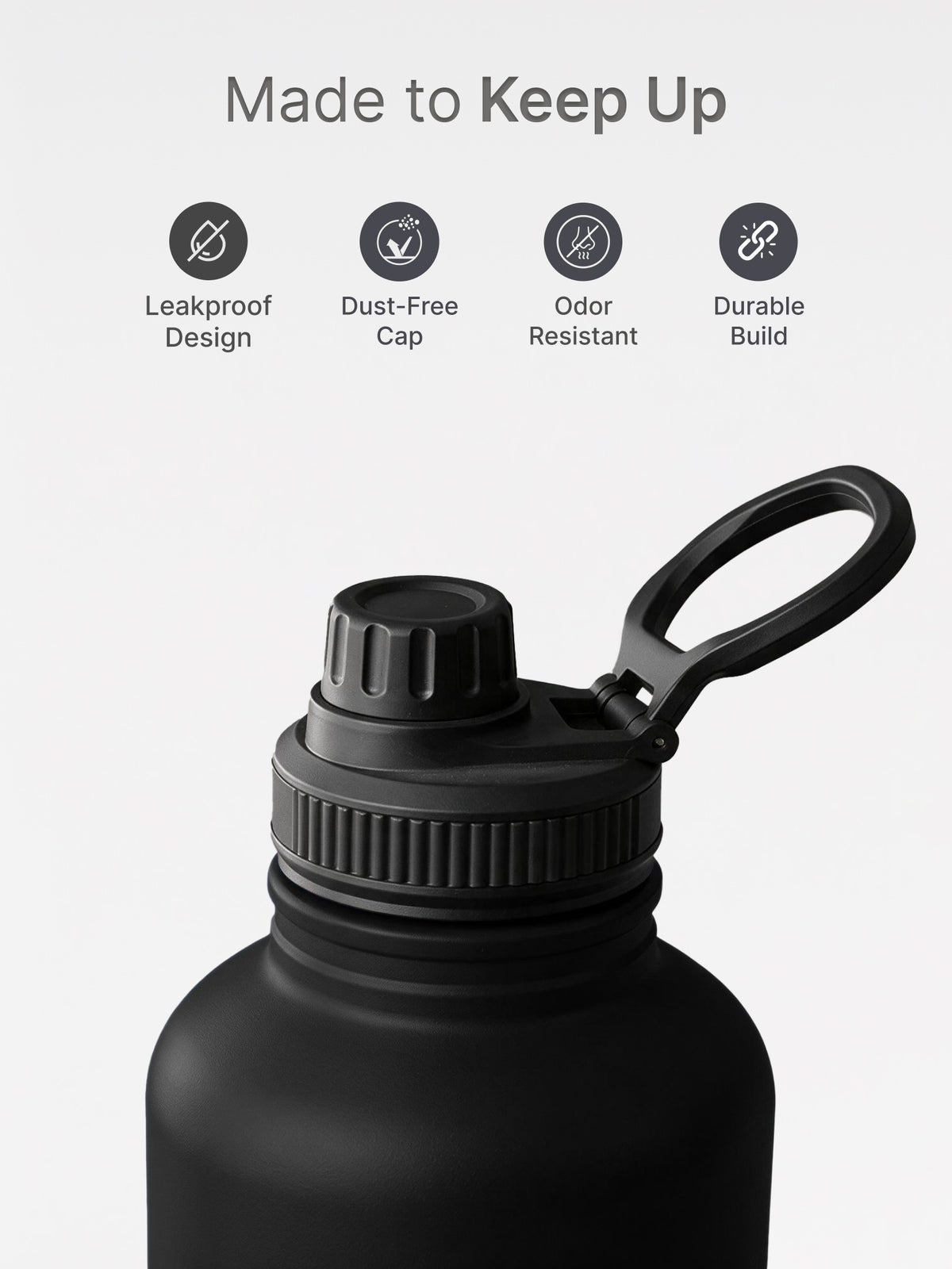 CULT 2 Litre Stainless Steel Water Bottle – 2000ml Leakproof Gym Hydration Jug with Sports Cap - Black