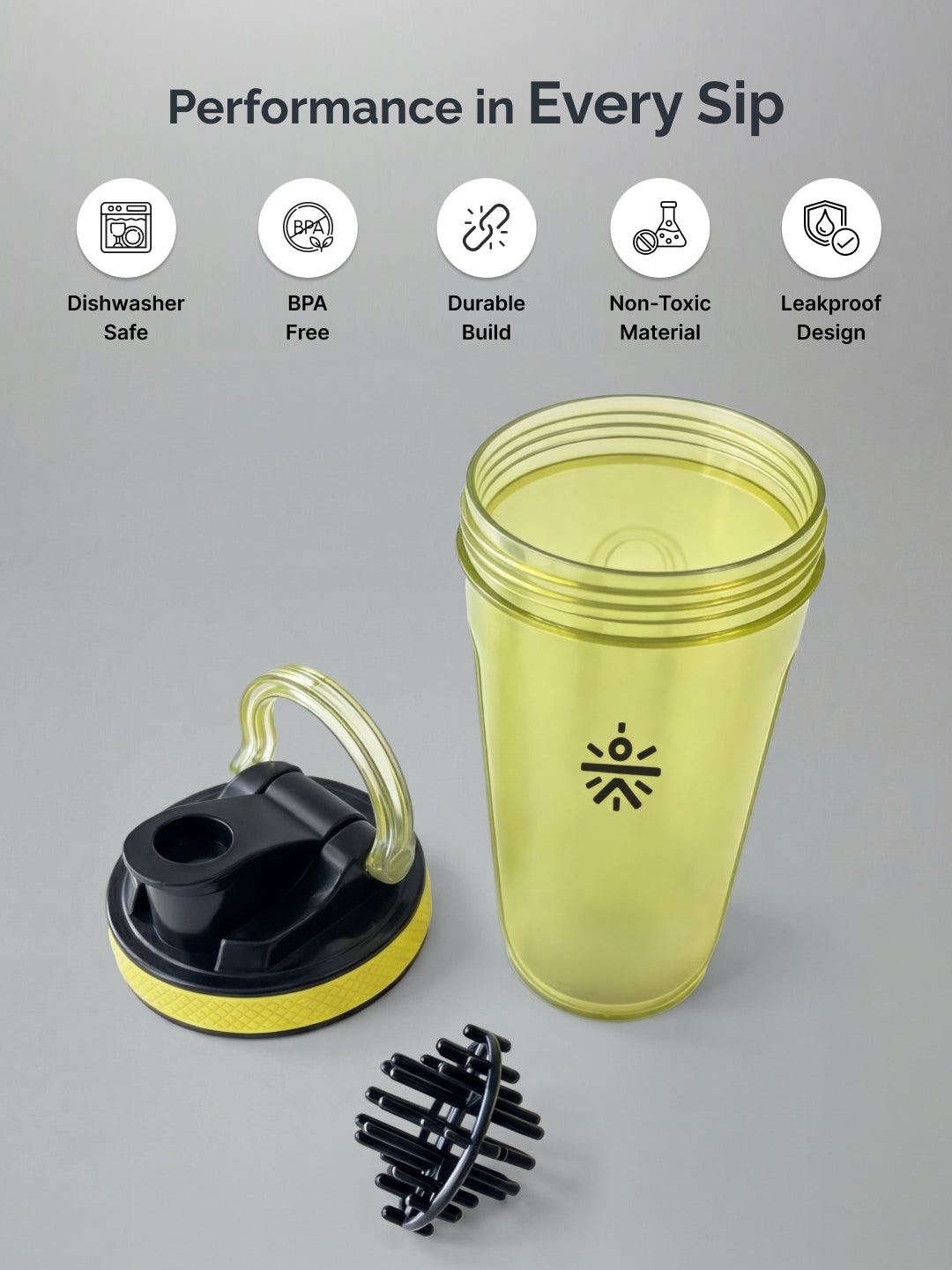 CULT FrostBlend Shaker Bottle 500 ml, Lightweight Leak-Proof Multipurpose Shaker for Gym & Protein Yellow