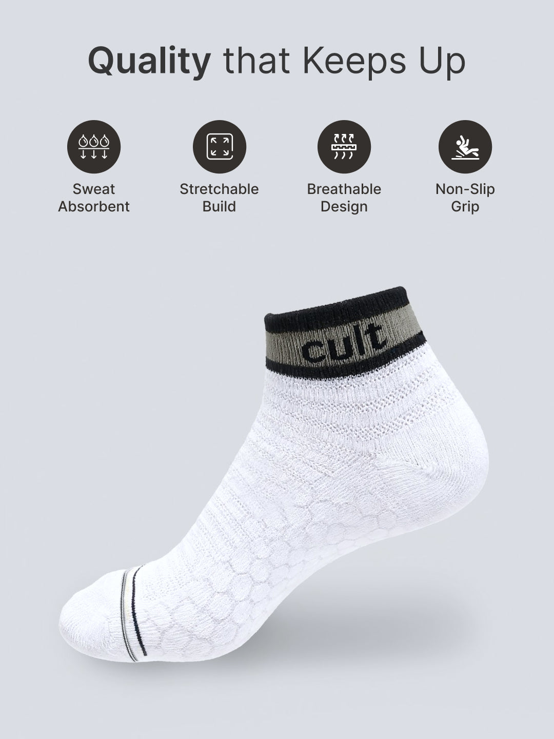 Cult Sports Ankle Length Socks Honey Comb Pattern Pack of 3-White