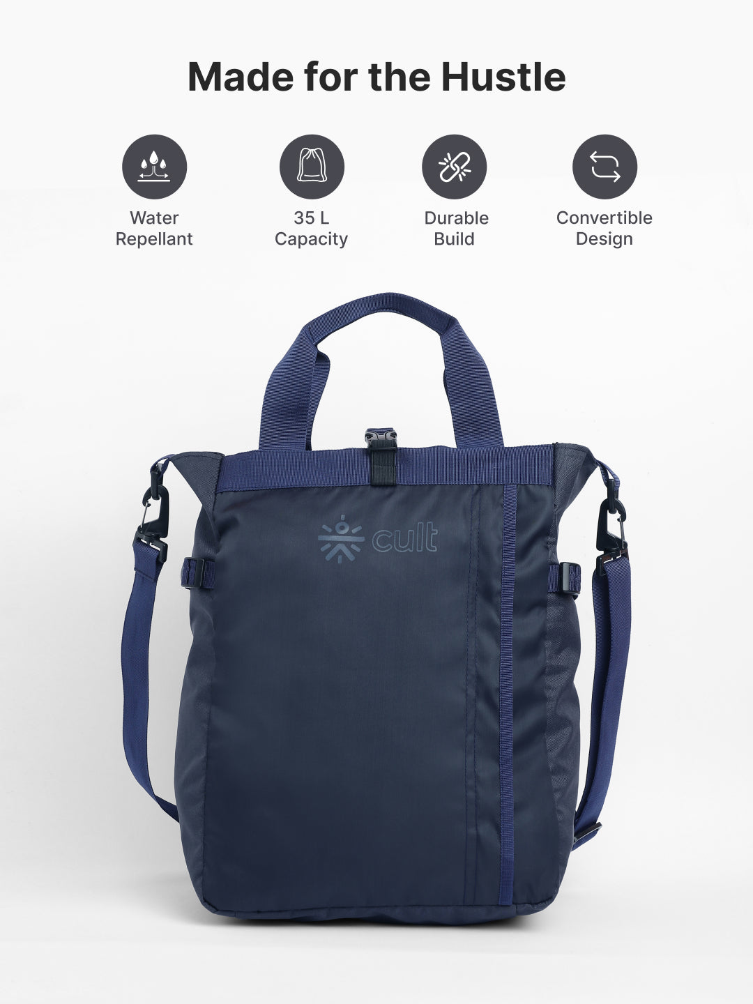 Work to Play Laptop Backpack 35L - Water-Repellent, Multi-Functional Bag with Trolley Sleeve & Shoe Cover Blue