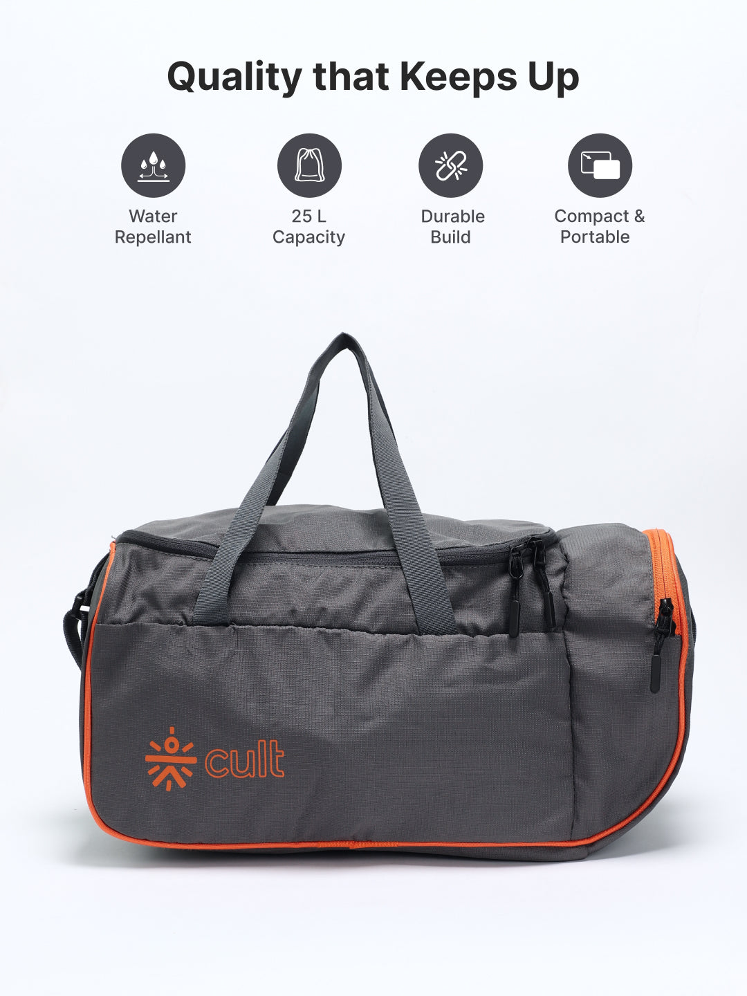 Foldable Duffle Bag 25L with Adjustable Strap Grey