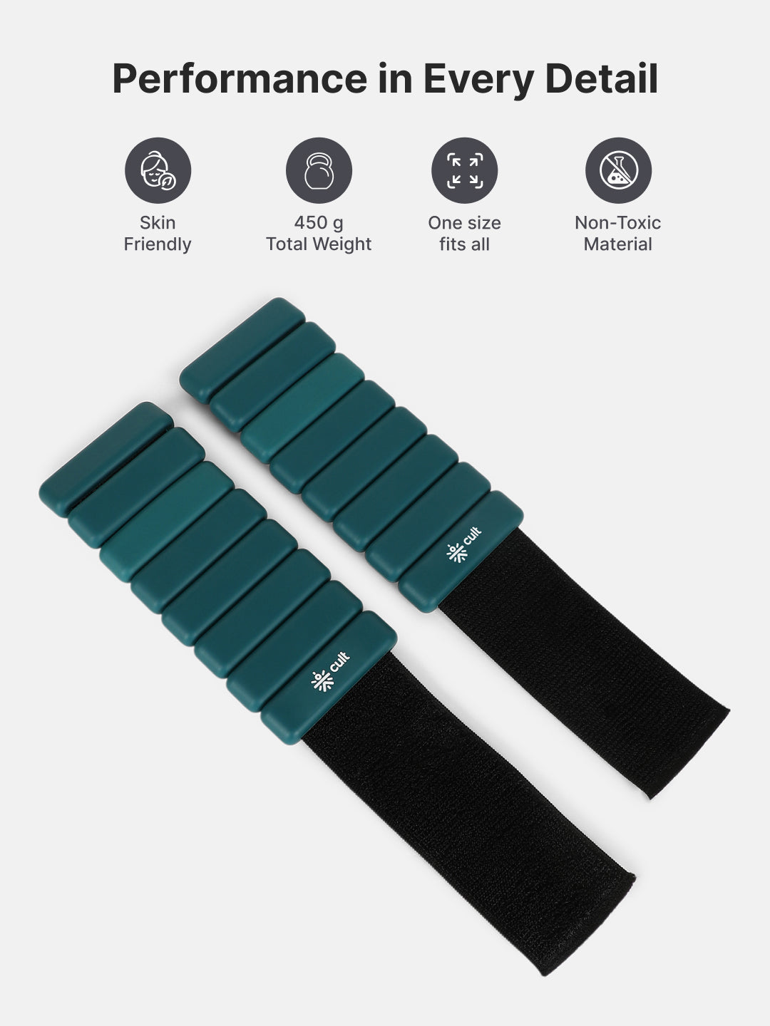 Adjustable Ankle and Wrist Weights (450 g x 2) pair with Removable 60 g Slots Green– Customisable Weights for Running, Walking, Yoga & Workouts