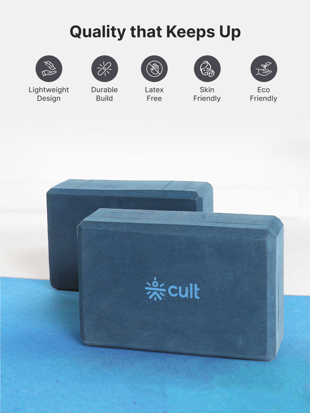 Pack of 2 EVA Yoga Blocks 80mm Blue – Non-Toxic, Anti-Skid & Durable