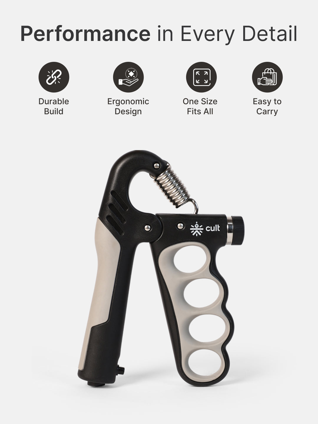 cult Adjustable Hand Gripper upto 100 kg Resistance with Counter Unisex Grey