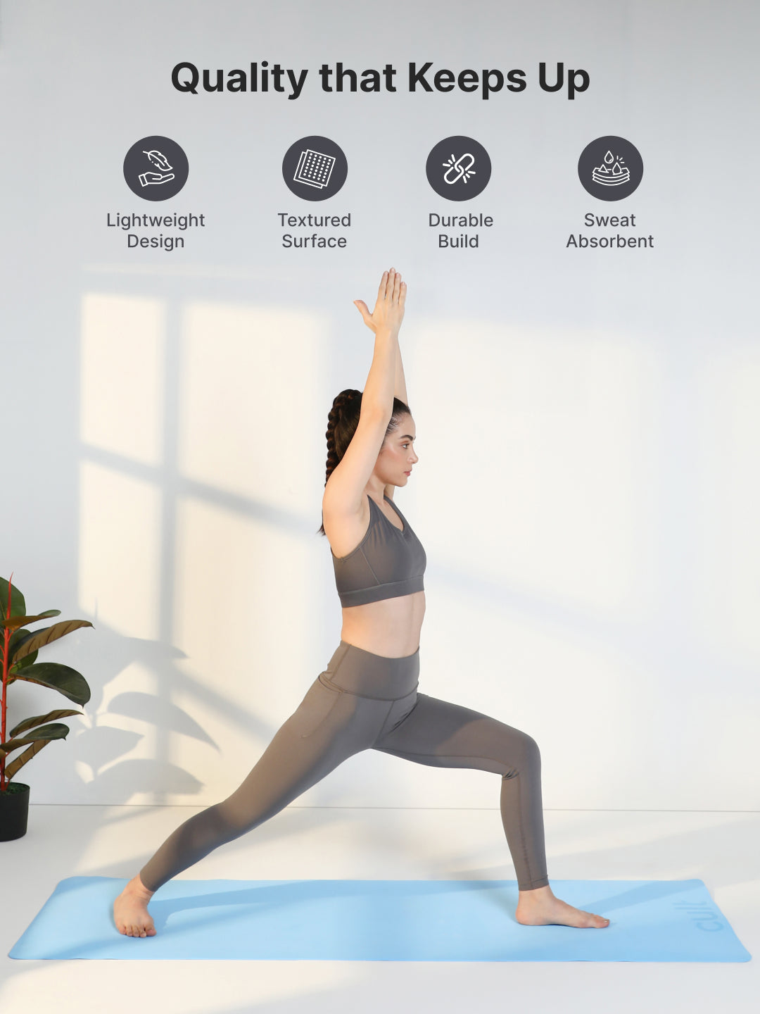 Cult Yoga Mat 4mm EVA with Carry Strap   Lightweight, Non-Slip, Cushioned & Sweat-Resistant Exercise Mat   Eco-Friendly Workout Mat for Yoga, Pilates, Meditation & Home Gym   Blue