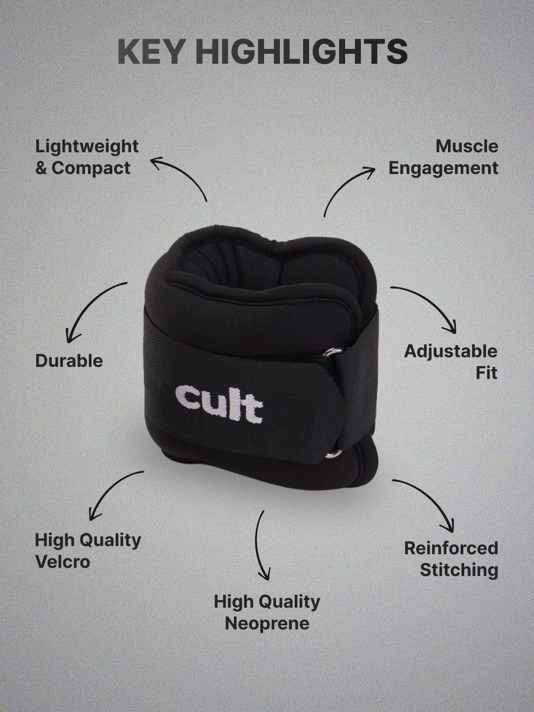 cult Ankle Weight Bands Black For Gym and Training Resistance Bands for Men & Women Pair of 2 (2 kg each)