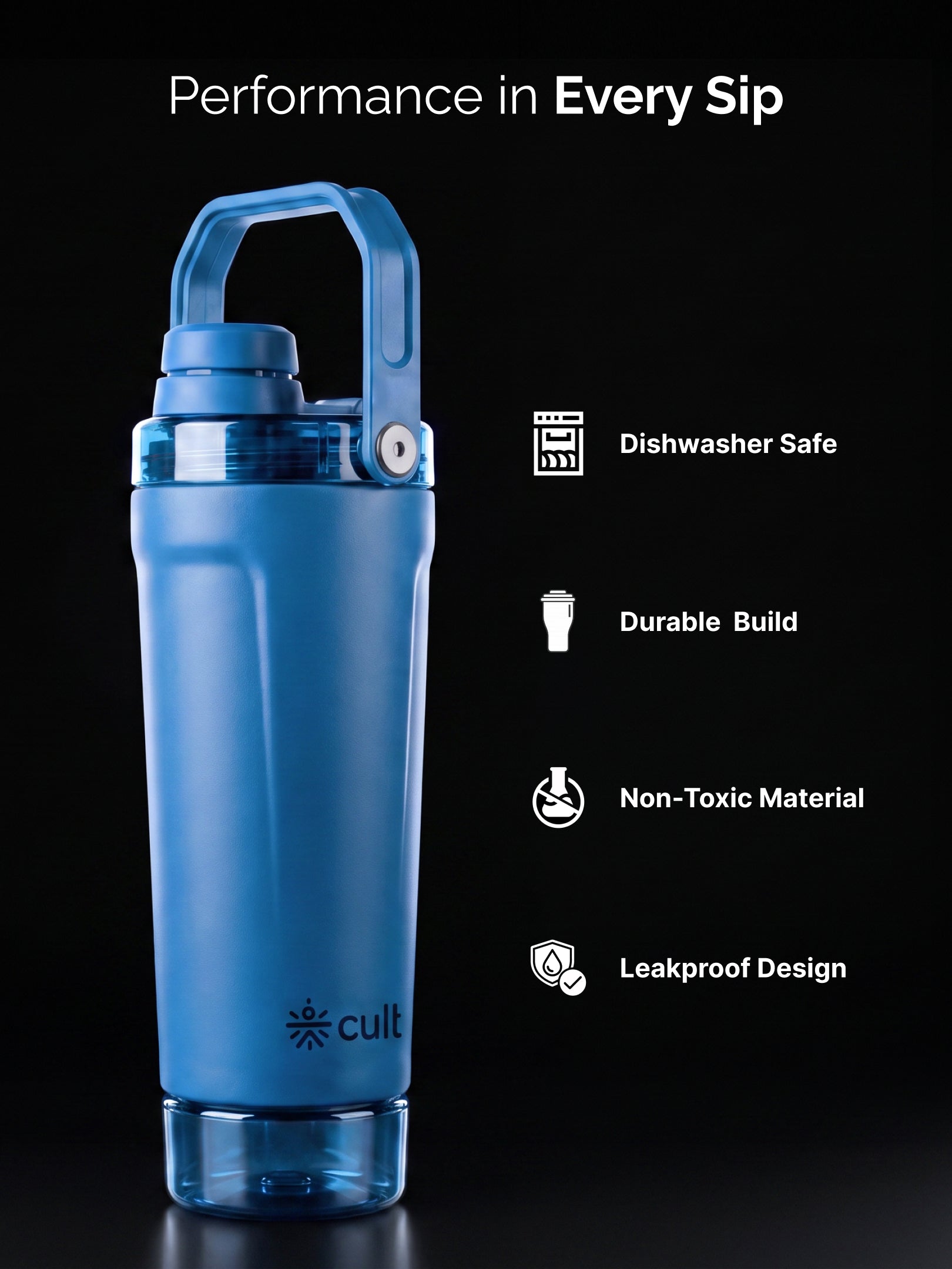 CULT Stainless Steel Gym Shaker 600ml | Leakproof Protein Mixer Bottle with Storage Container & Secure Lock Lid for Fitness & Travel (Royal Blue)