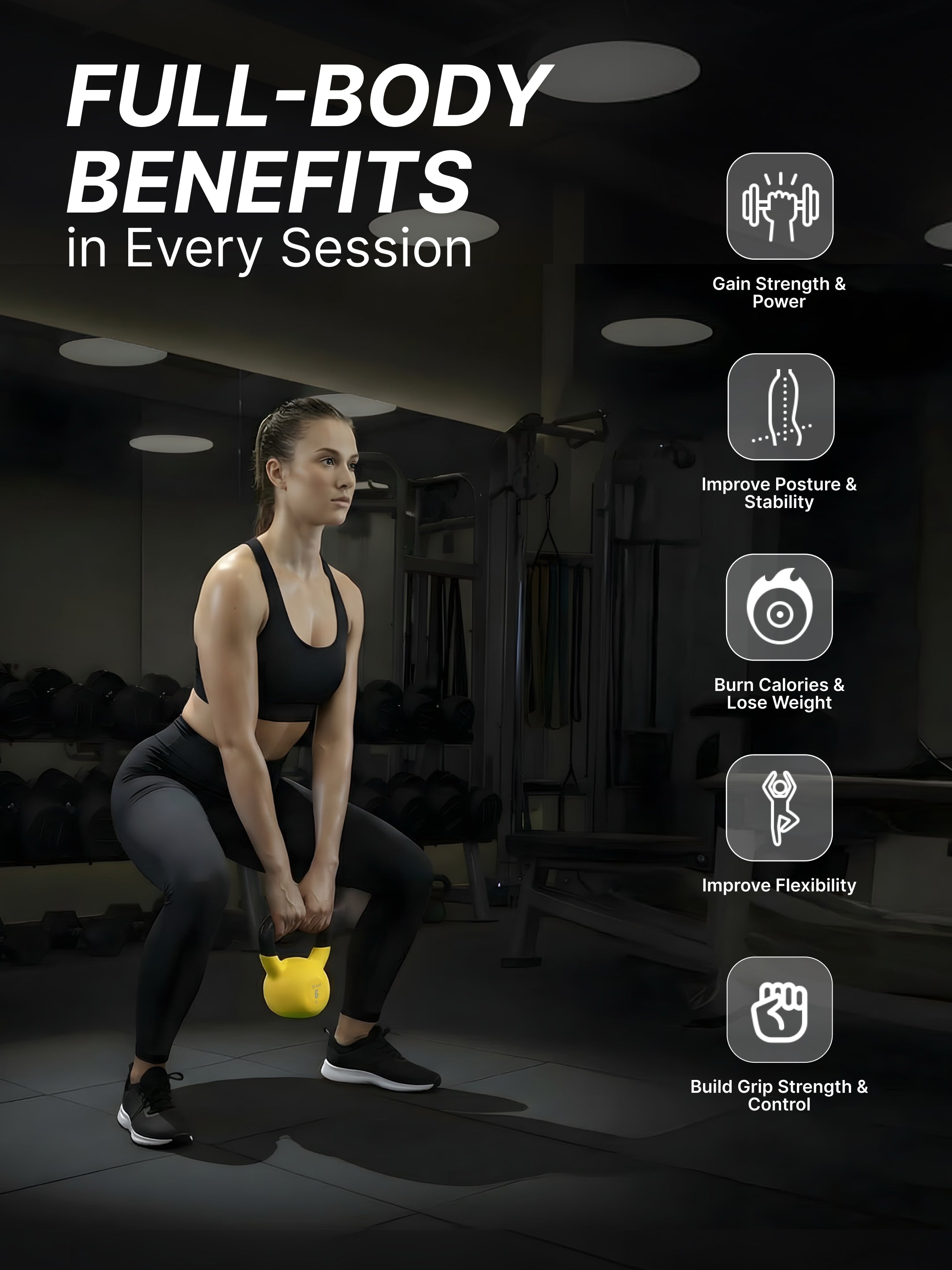 Cult 6kg Neoprene Anti-Slip Grip Colored Kettlebell for Home Workout - Yellow