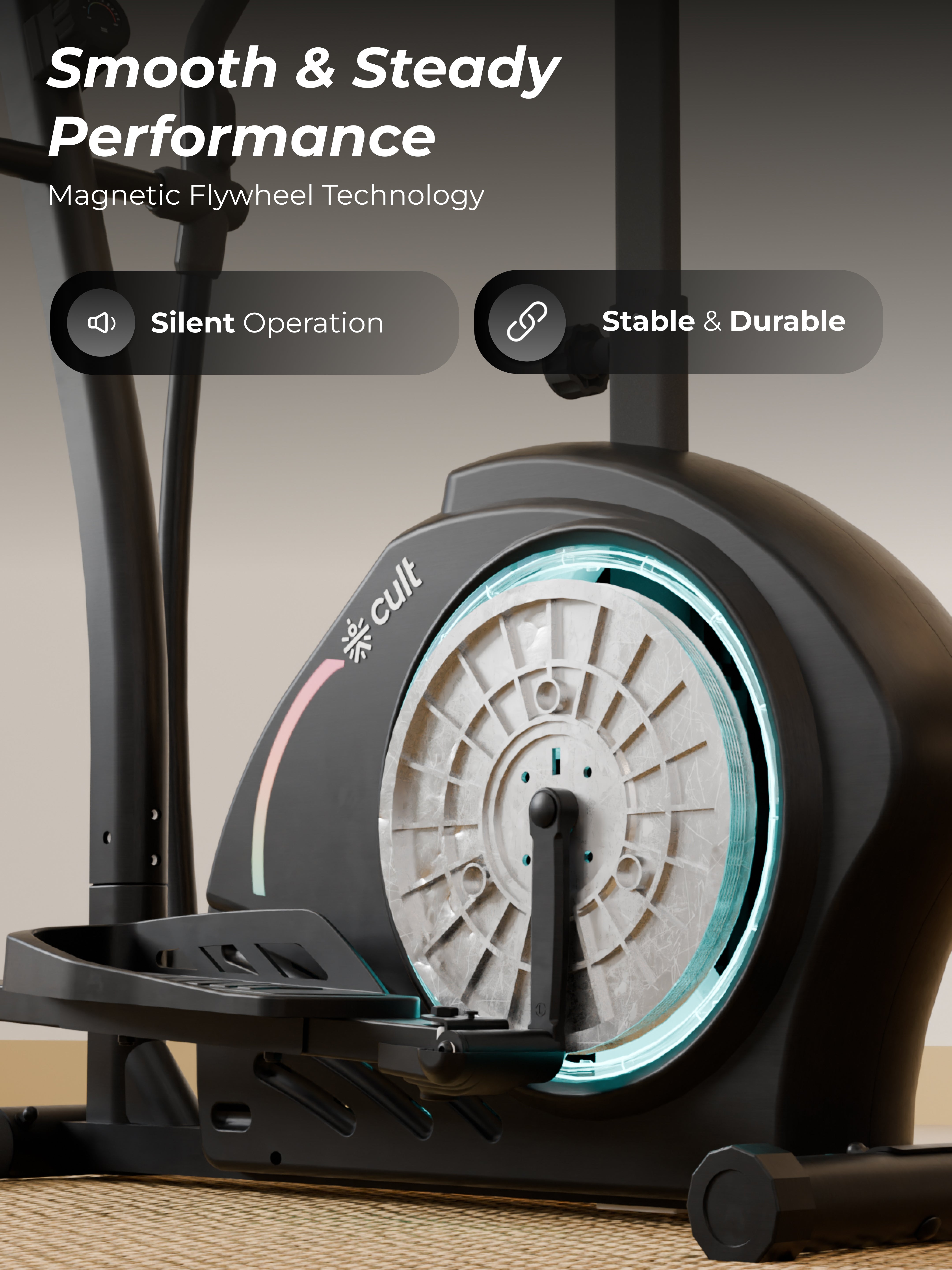 Cult SmartCrossPrime Magnetic Elliptical Trainer | 6Kg Flywheel | Max Weight: 140Kg | Home Use Cross Trainer - Black