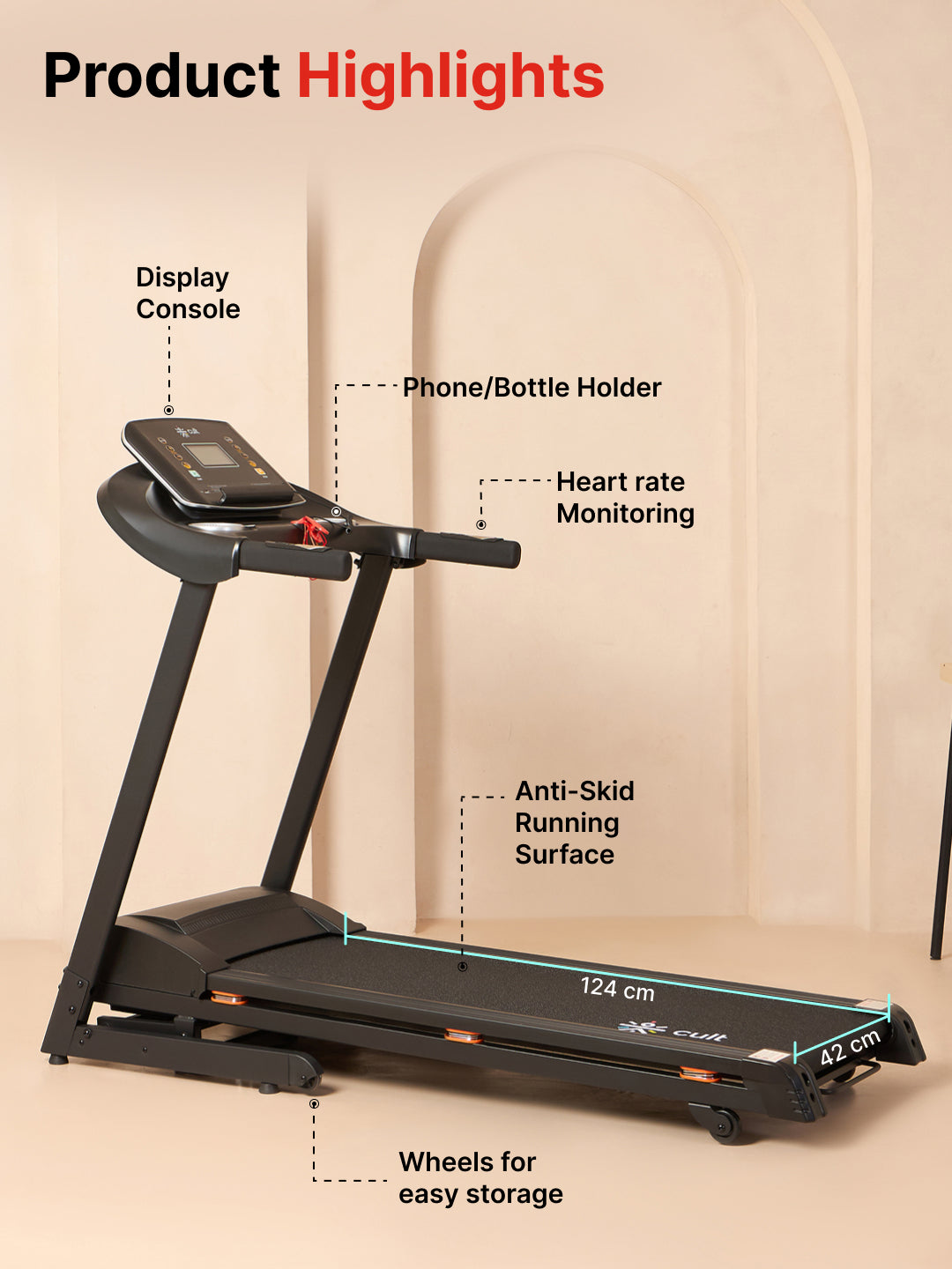 Cultrun S4 4HP Peak Treadmill | 15-level Auto-Incline | Max Weight-120kg | Max Speed-14.8kmph (with 6 months extended warranty)