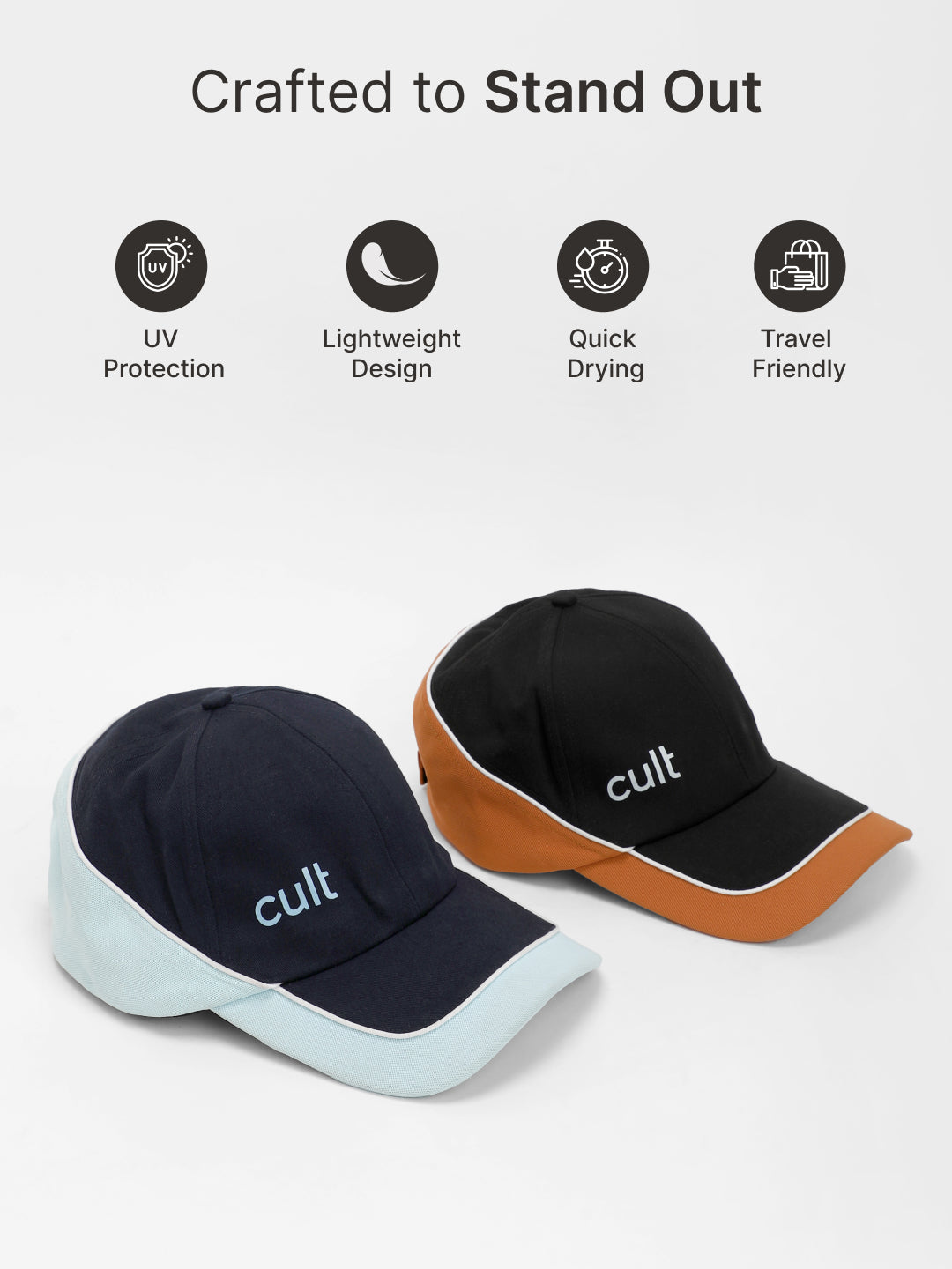 cult Colour Block Cap Black and Orange- Unisex Adjustable Cap for Men & Women