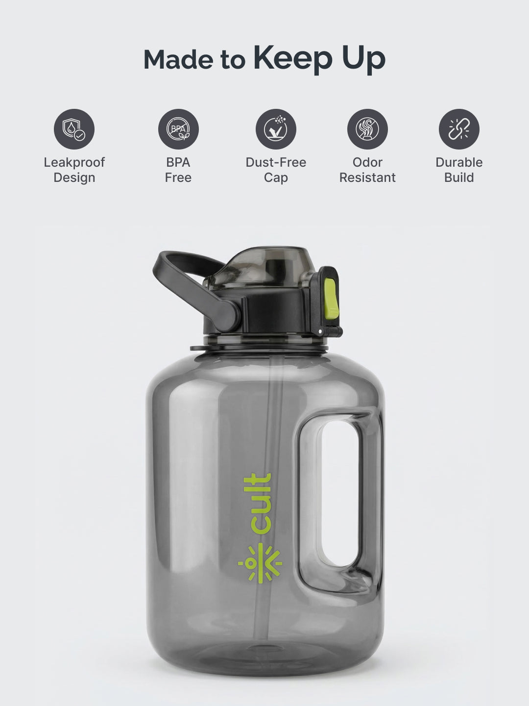 Cult 3L Hulk Gallon Water Bottle with Straw & Strap BPA-Free Leakproof Gym Bottle 3000ml Large Capacity Hydration Bottle (Black)