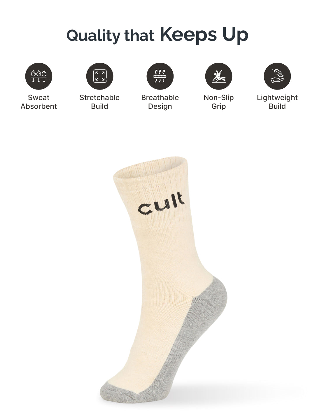 Cult Cricket Socks Unisex Cotton Calf-Length Cushioned, Moisture-Wicking & Stretchable Performance Socks Off White