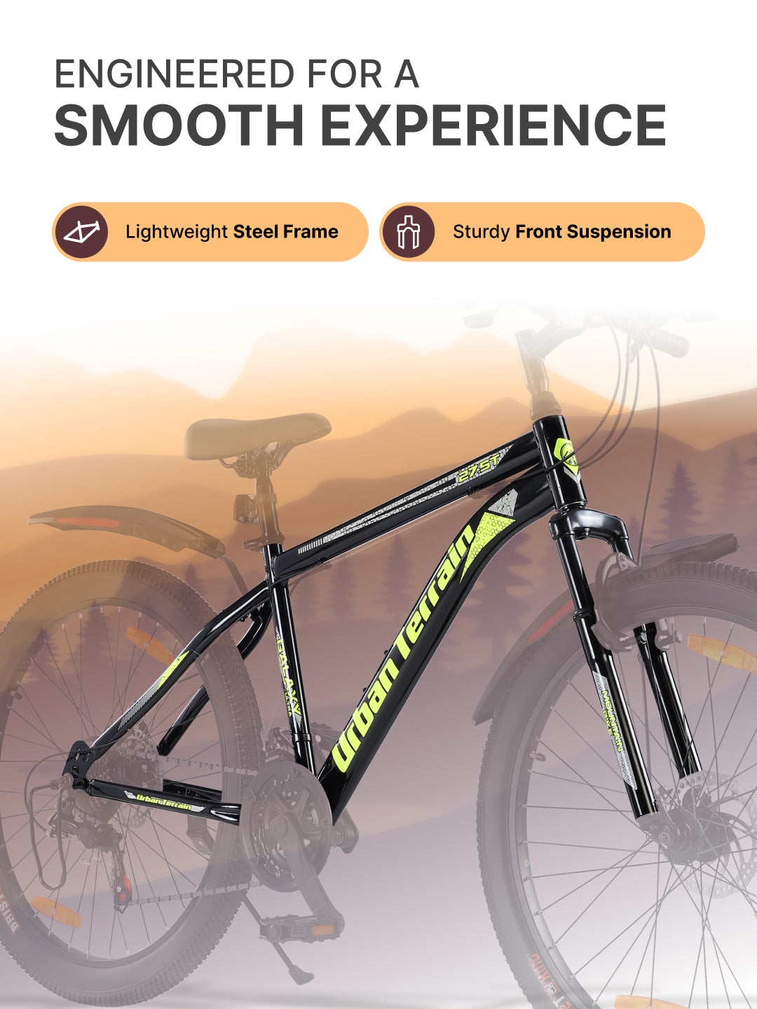 Galaxy Ultra Mountain Bike Steel 21 Speed Cycle 27.5 inch Tyre, Green With Front Suspension, Single Wall Rim and Dual Disc Brakes Ideal For 5.2 ft