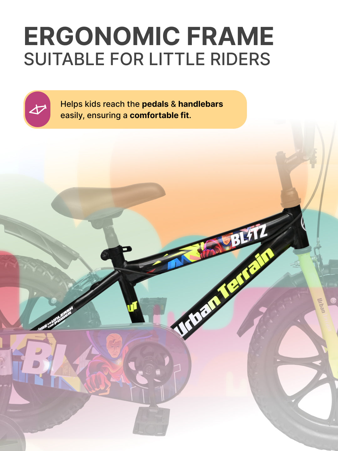 Urban Terrain Blitz Cycles 16T for Boys/Girls Kids Ages 4 to 6 Comes with Training Wheels (Black, Green)