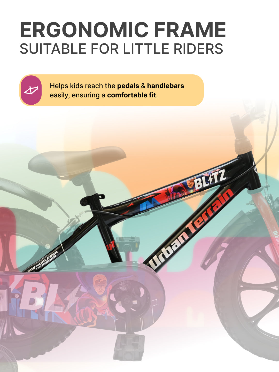 Urban Terrain Blitz Cycles 16T for Boys/Girls Kids Ages 4 to 6 Comes with Training Wheels (Black, Red)