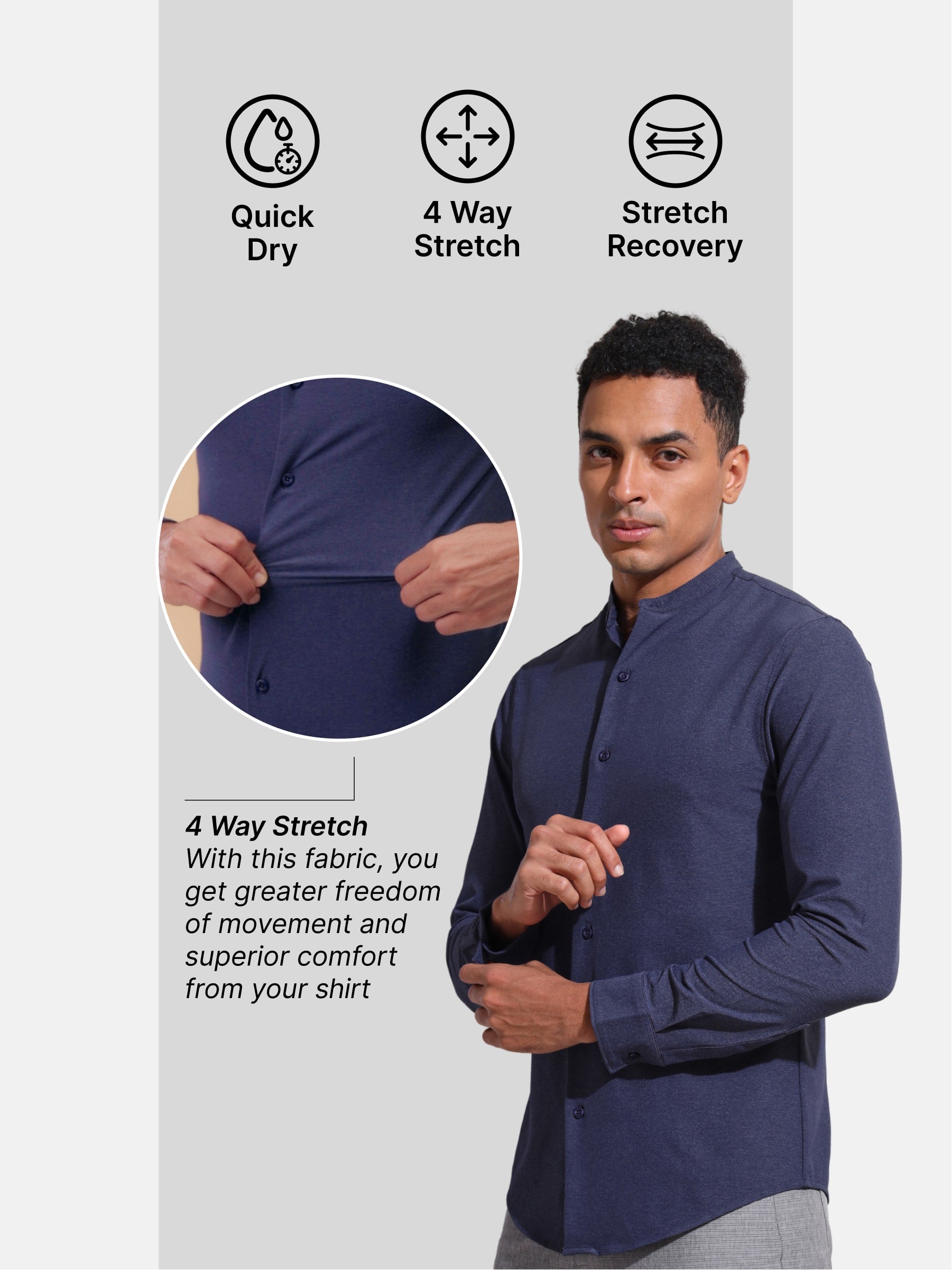 Slim Fit Band Collar Solid Shirt