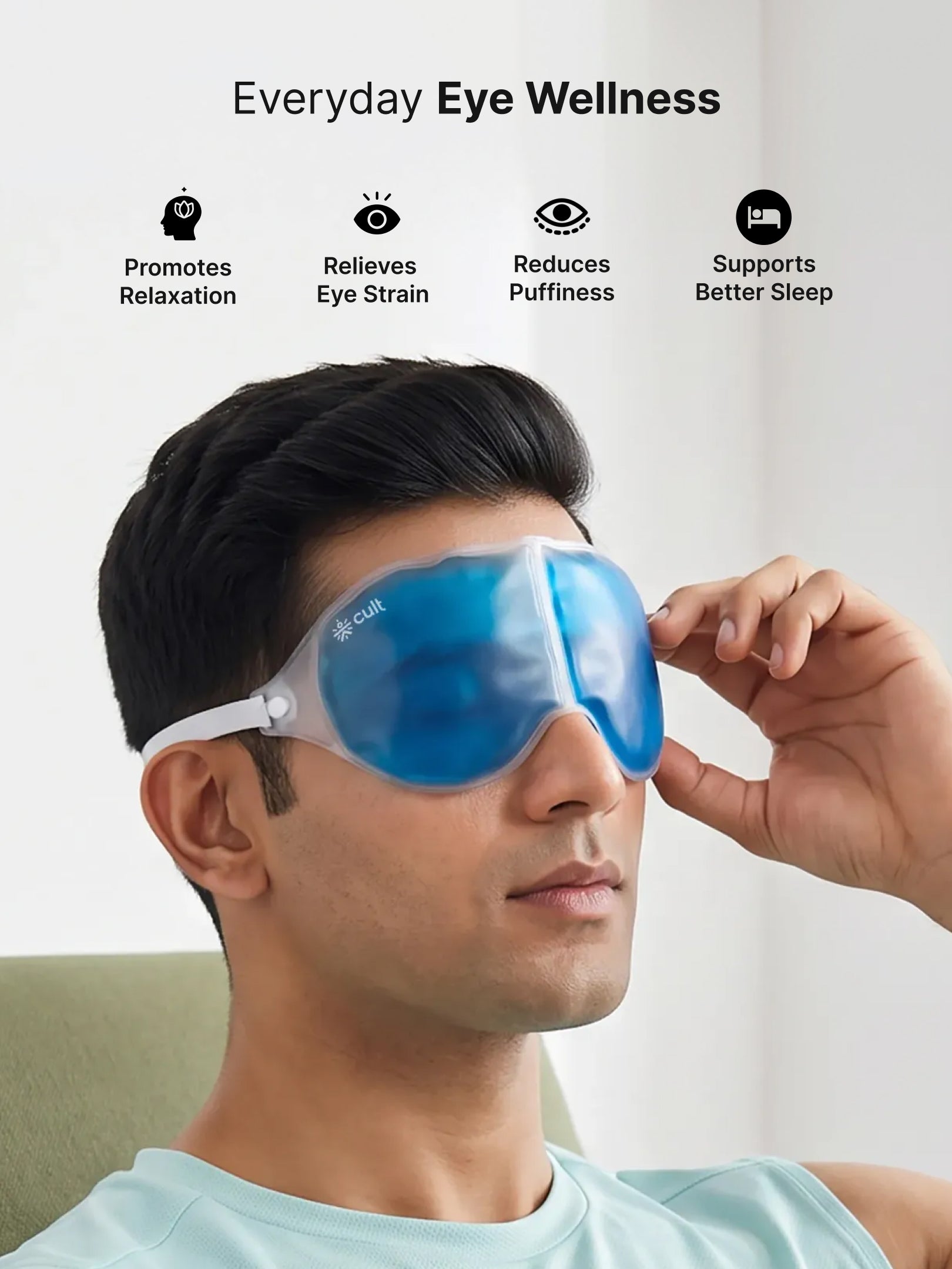 Cult Cooling Eye Gel Mask for Dark Circles, Puffiness & Dry Eyes | Reusable Hot & Cold Compression Pad for Migraine Relief, Strain & Swelling | Skin-Safe Face Pack (Blue, Pack of 1)