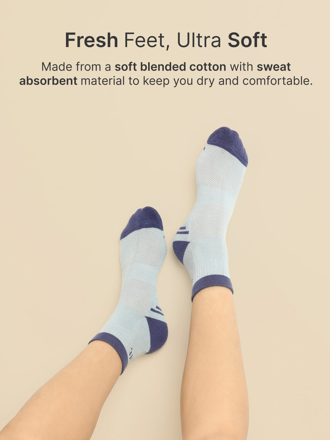 Sports Ankle Length Pack of 3 Powder Blue,Navy & Blue Terry Colourblocked Women's Socks