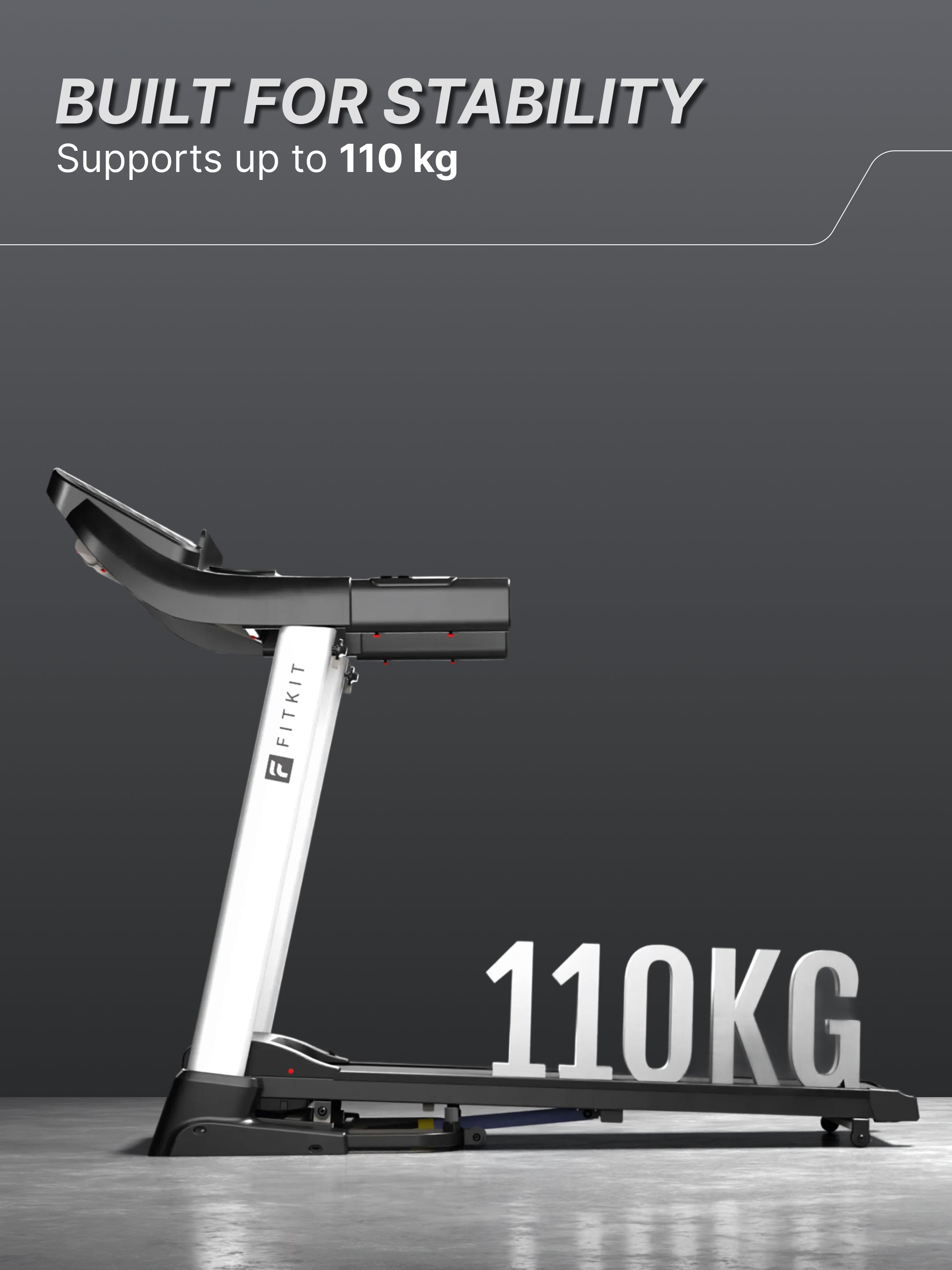 Fitkit by Cult FT100 Smart Incline Motorised Treadmill | 3HP BLDC Motor | 110kg Capacity | 15-Level Auto Incline | 12 km/hr Speed | Foldable & Easy-Move Wheels | 12 Preset Workout | Ideal for Home Use