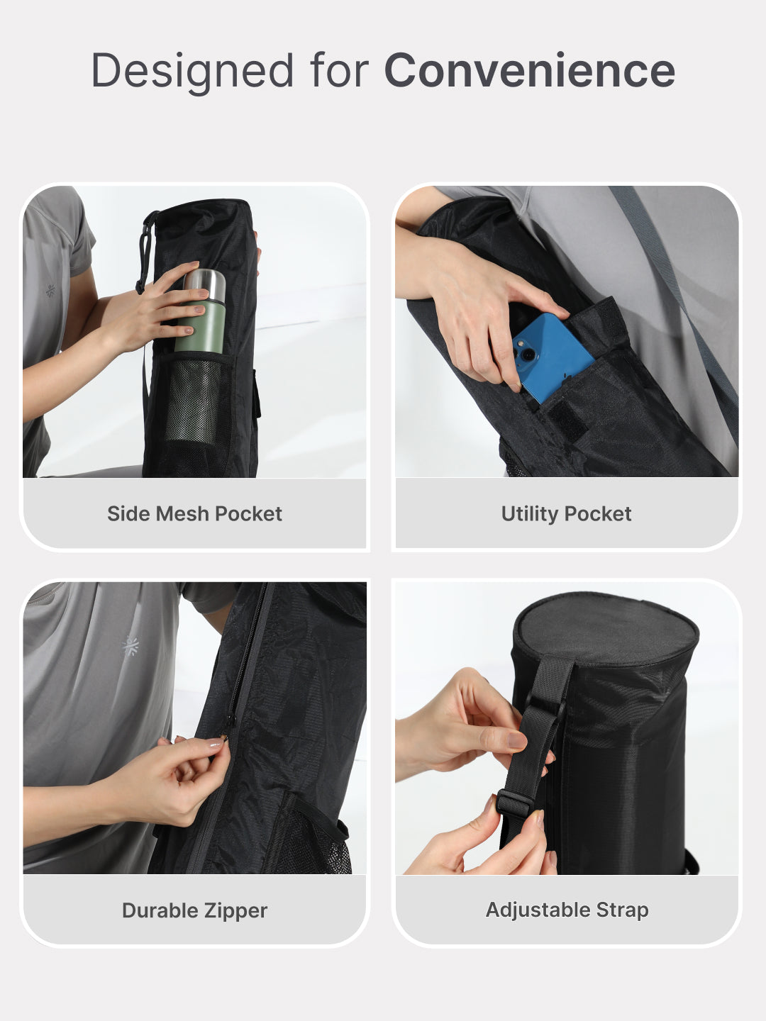 cult Yoga Mat Bag Black with Adjustable Shoulder Strap Fits Up to 6mm Mat