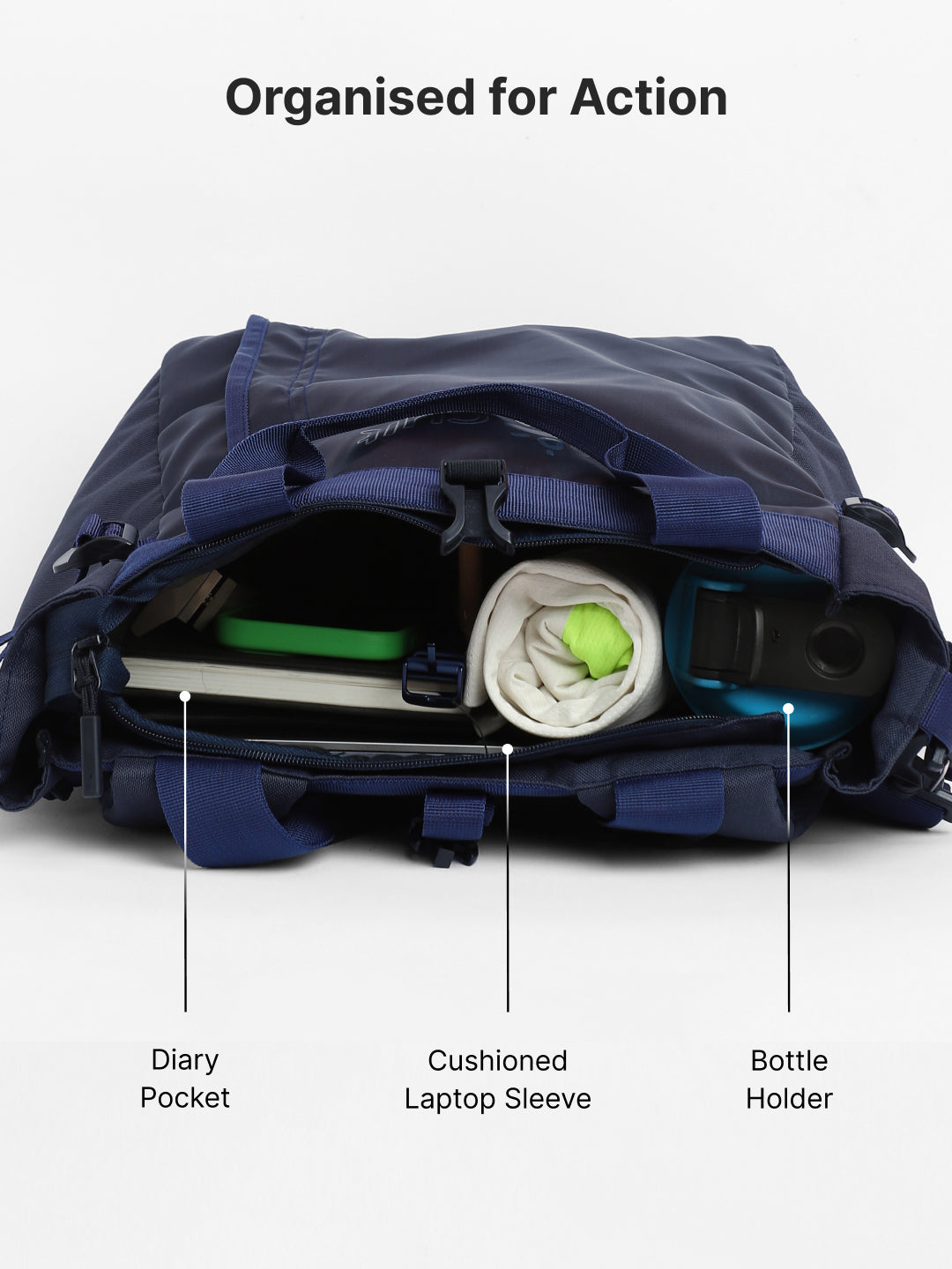 Work to Play Laptop Backpack 35L - Water-Repellent, Multi-Functional Bag with Trolley Sleeve & Shoe Cover Blue