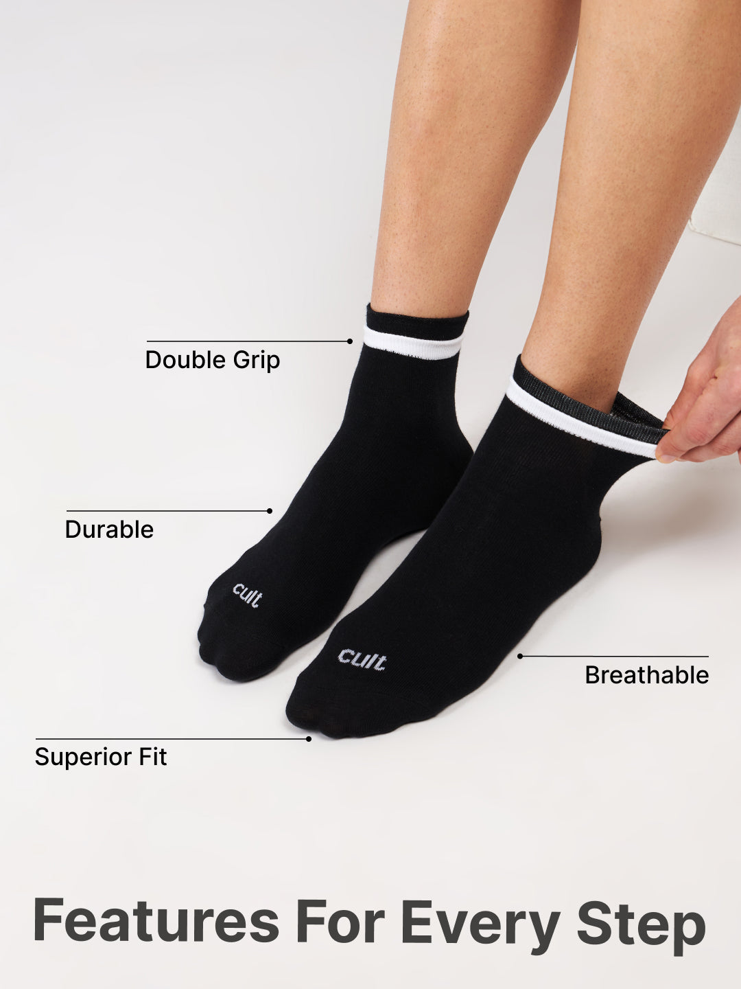 Casual Ankle Length Pack of 3 Black Men's Cotton Socks