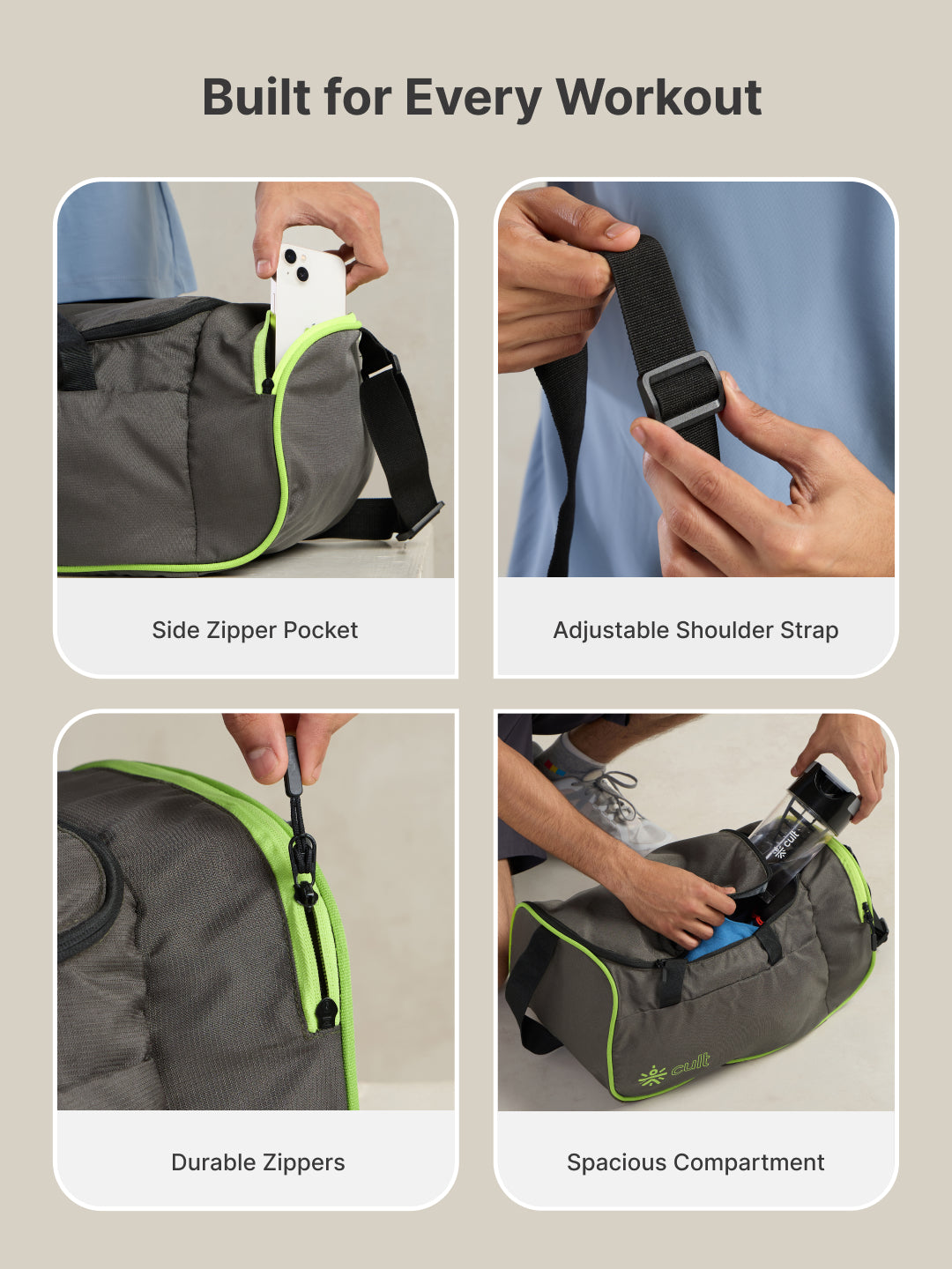 Foldable Duffle Bag 25L with Adjustable Strap Olive