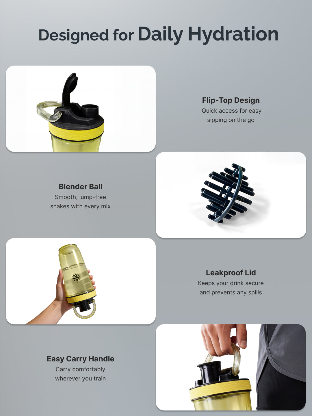 CULT FrostBlend Shaker Bottle 500 ml, Lightweight Leak-Proof Multipurpose Shaker for Gym & Protein Yellow