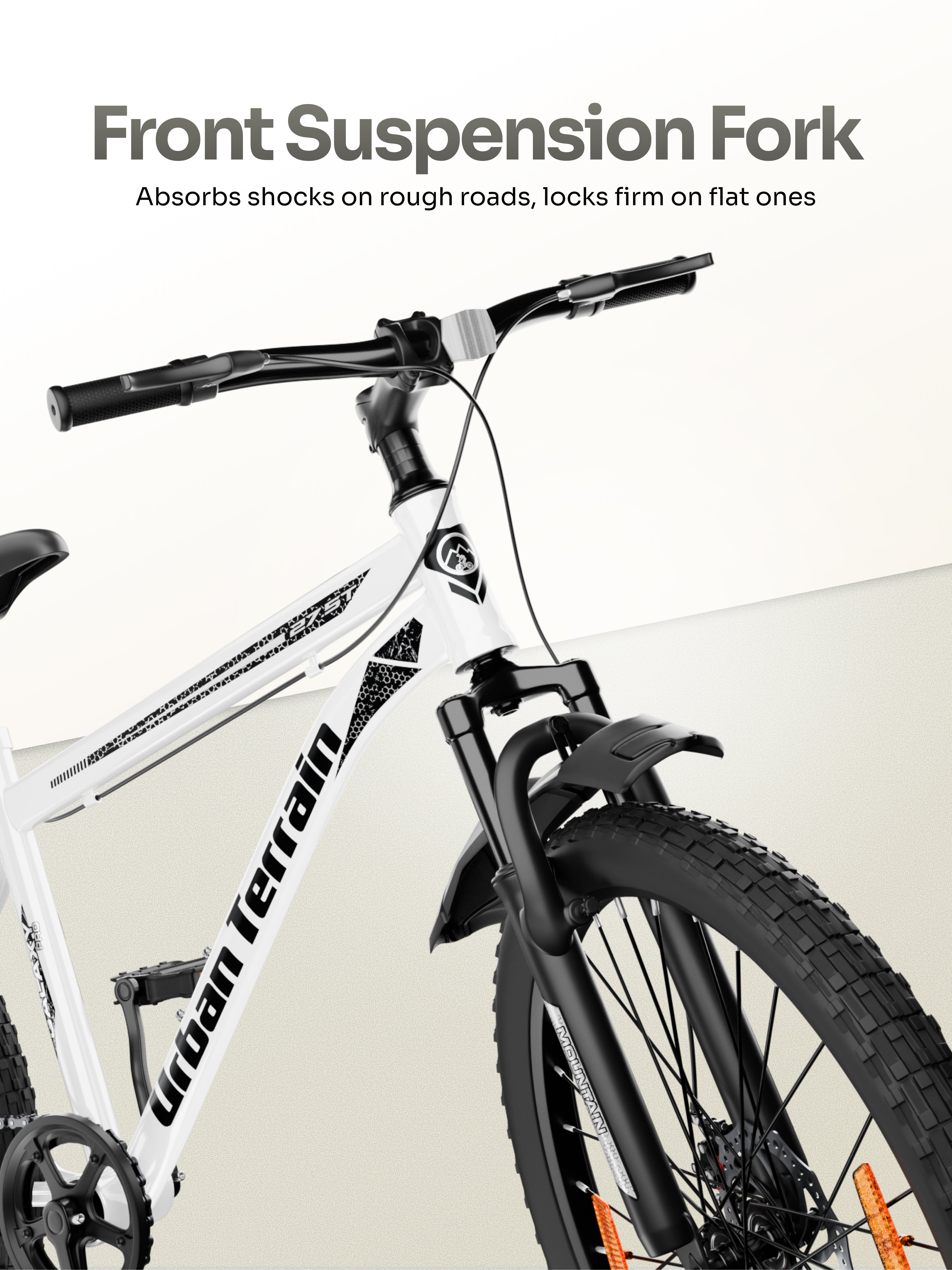 Galaxy Pro Mountain Bike Steel 27.5 inch Tyre, Single Speed Cycle With Front Suspension and Dual Disc Brakes, White