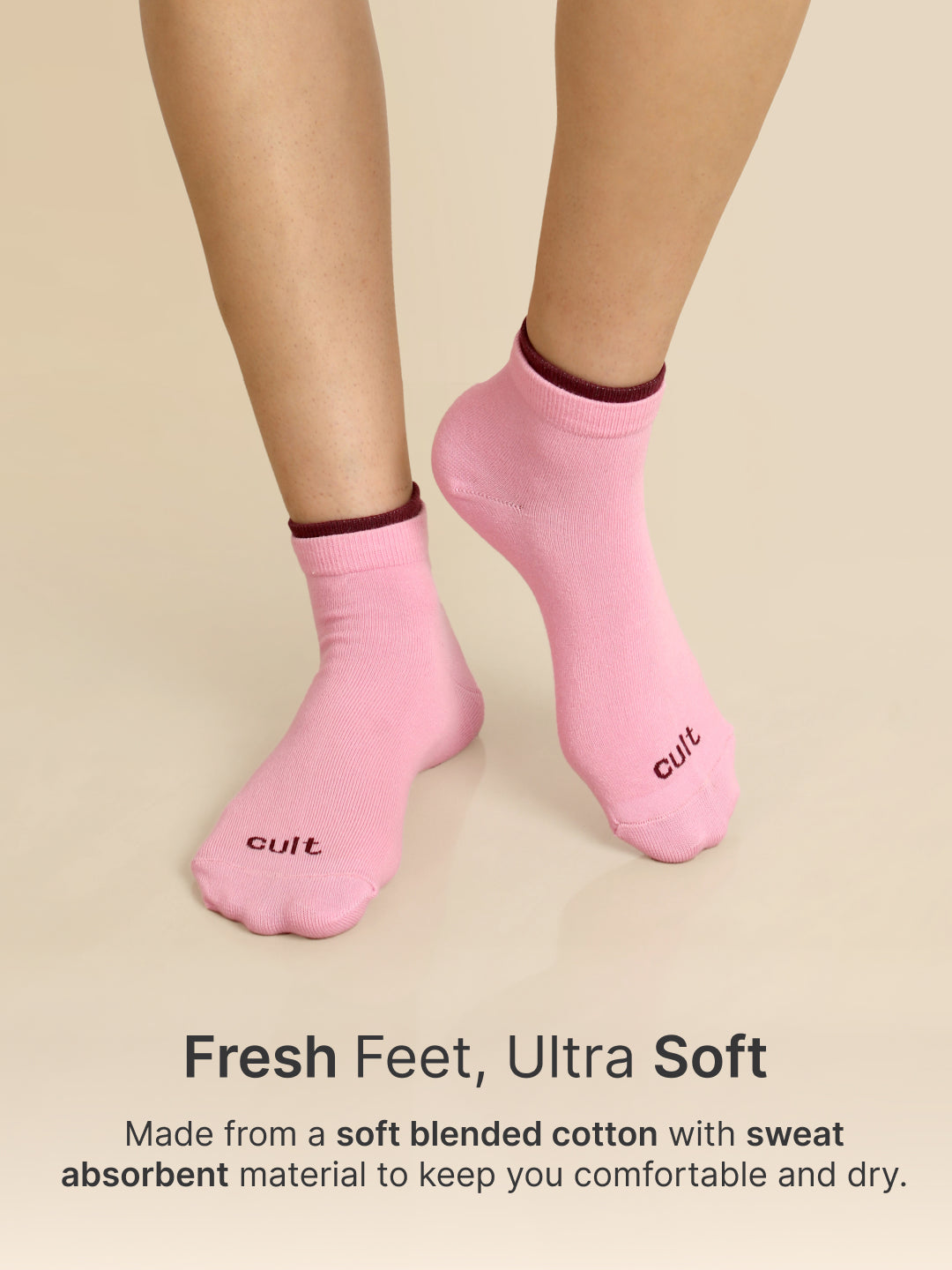 Casual Ankle Length Solid Pack of 3 Smoky Blush,Lime & Pink Socks Women