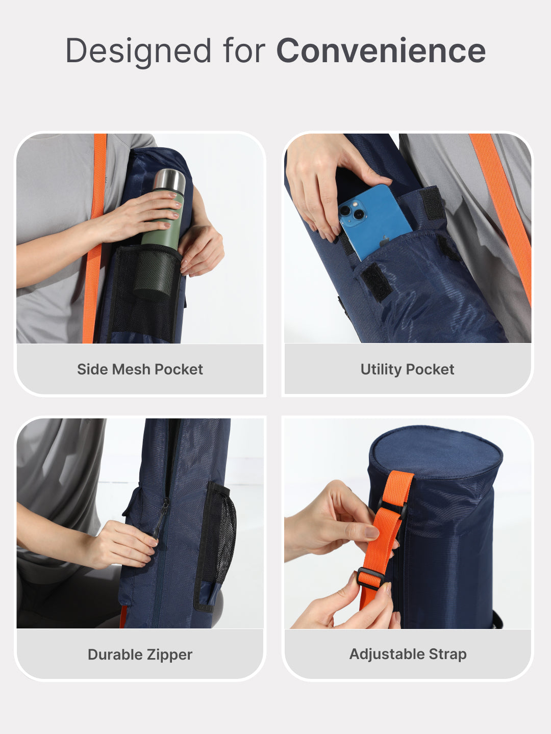 cult Yoga Mat Bag Navy with Adjustable Shoulder Strap Fits Up to 6mm Mat