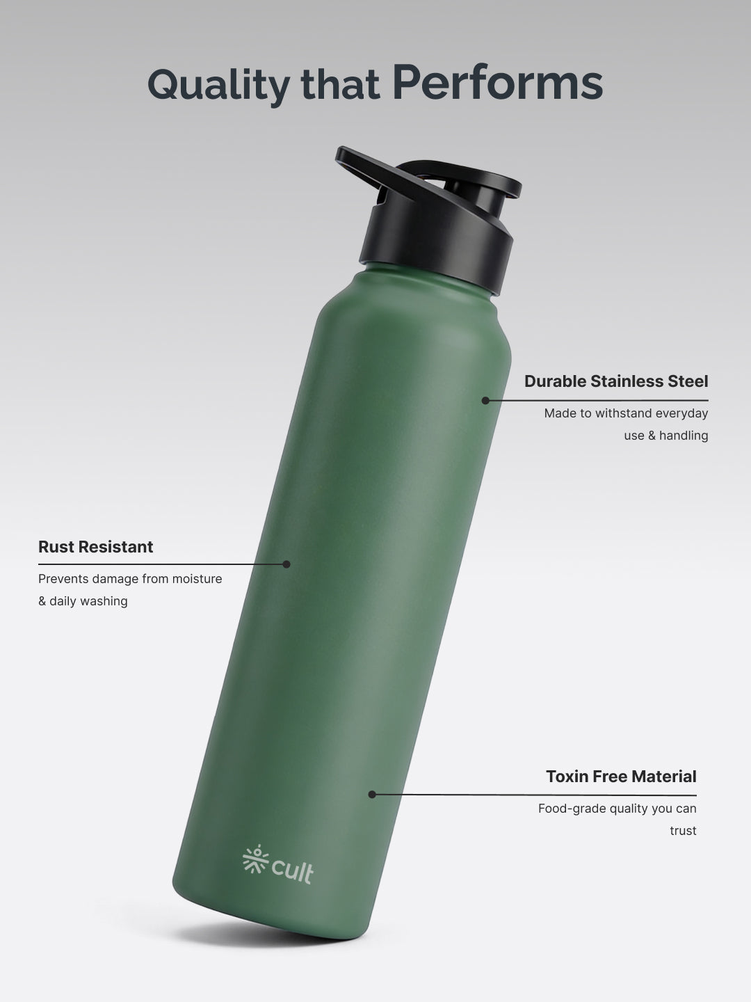 cult Steel Bottle 1Ltr With Sports Cap Green
