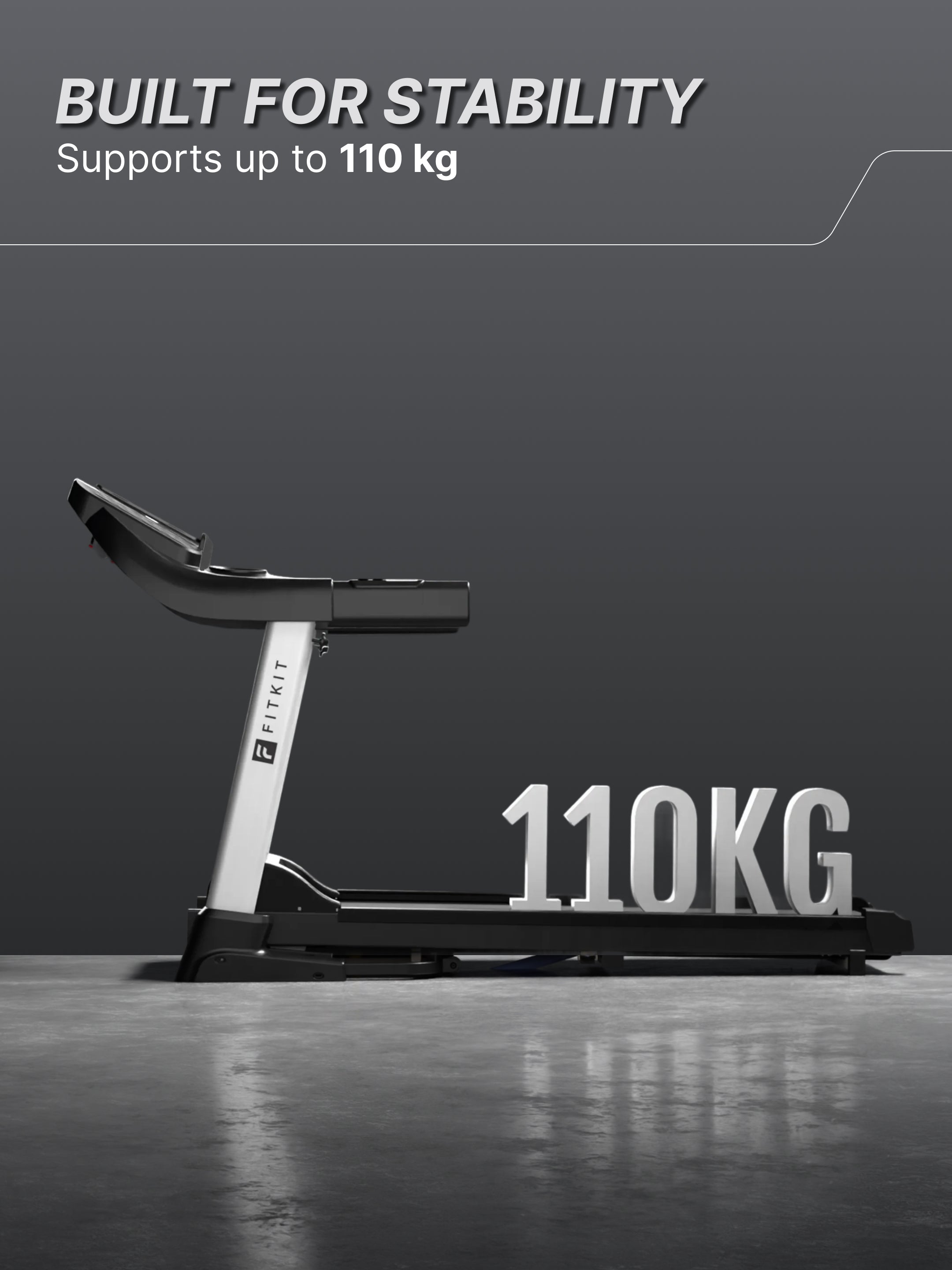 Fitkit by Cult FT100 Smart Incline Motorised Treadmill | 3HP BLDC Motor | 110kg Capacity | 15-Level Auto Incline | 12 km/hr Speed | Foldable & Easy-Move Wheels | 12 Preset Workout | Ideal for Home Use