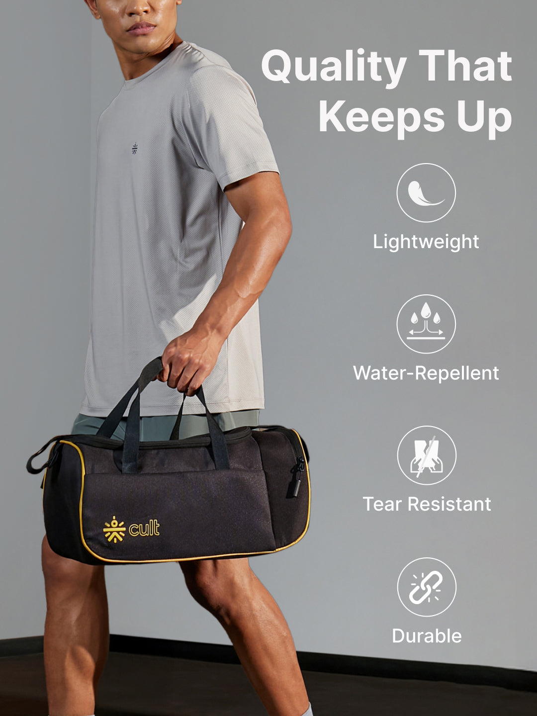 Compact 25L Duffle Bag with Shoulder Strap (Black) & 500ml Shaker Bottle with Mixer Ball (Blue)