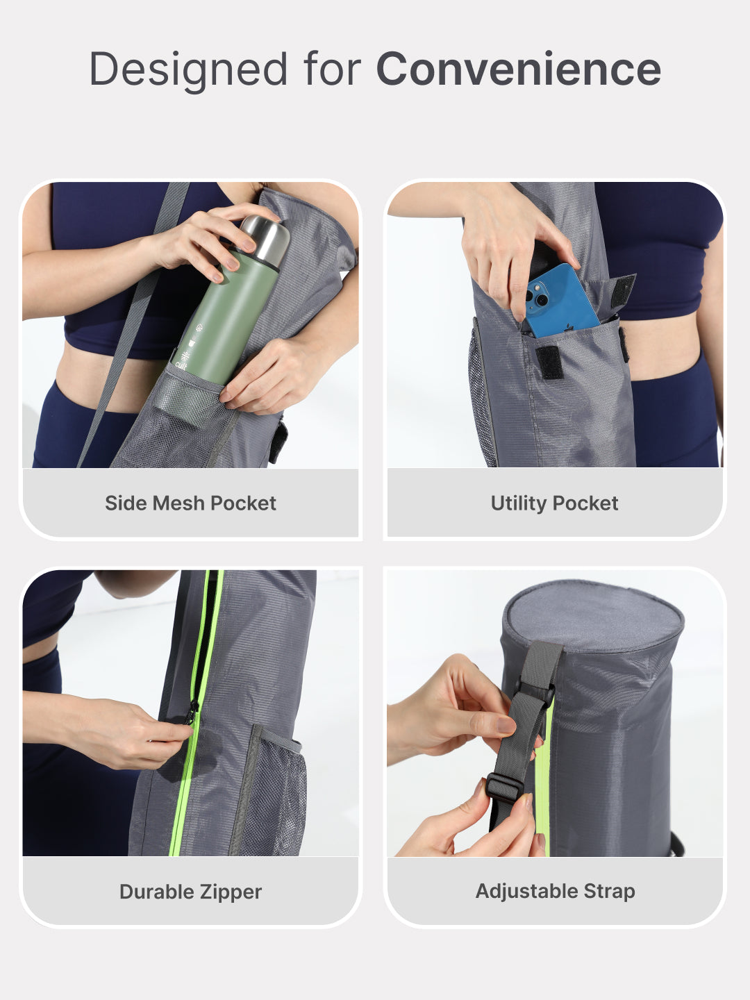 cult Yoga Mat Bag Grey with Adjustable Shoulder Strap Fits Up to 6mm Mat