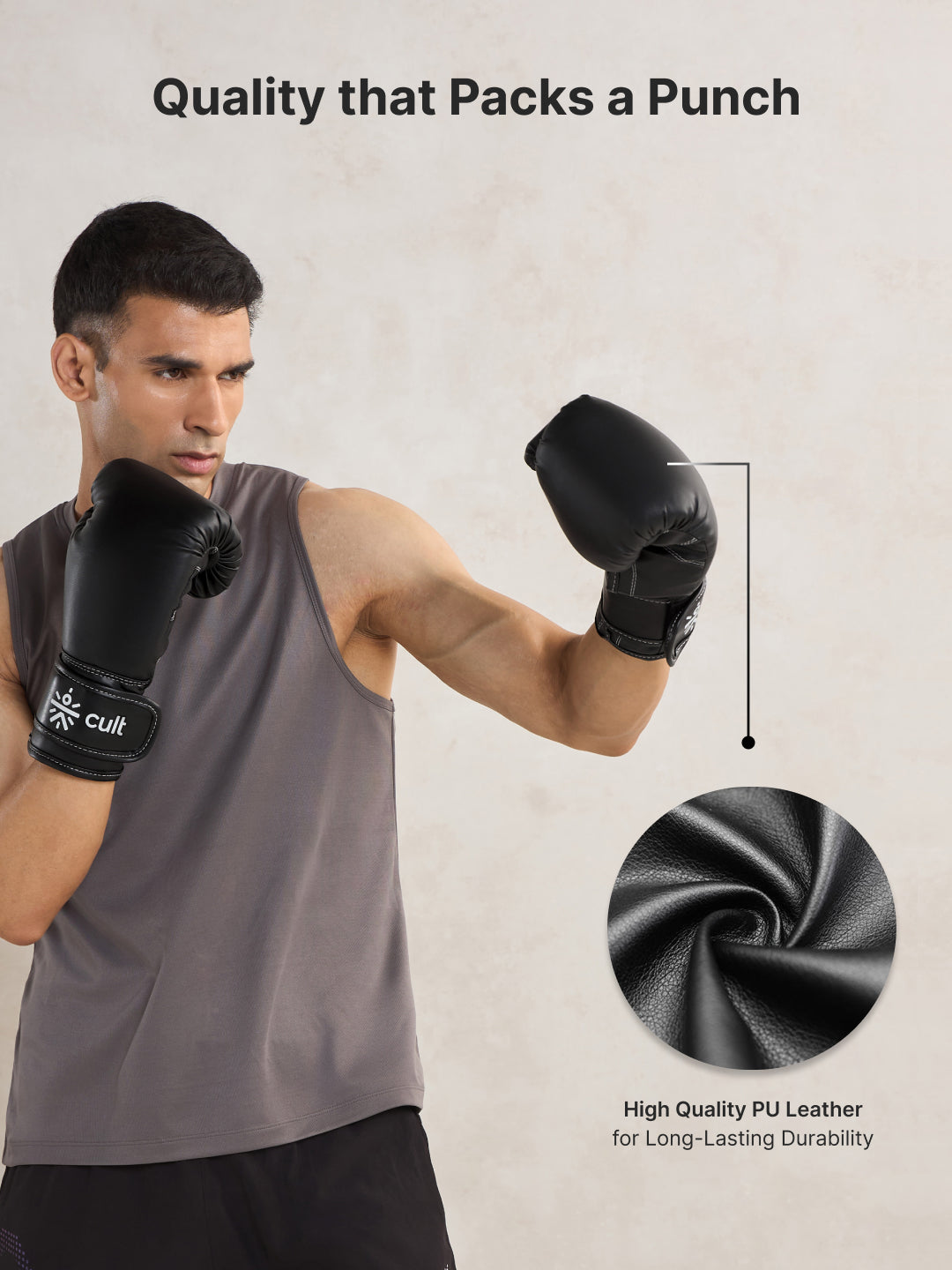 Cult Boxing Gloves 14 OZ – Pro-Style Training Gloves for Sparring, Heavy Bag & Mitt Work – Premium PU Leather – Black