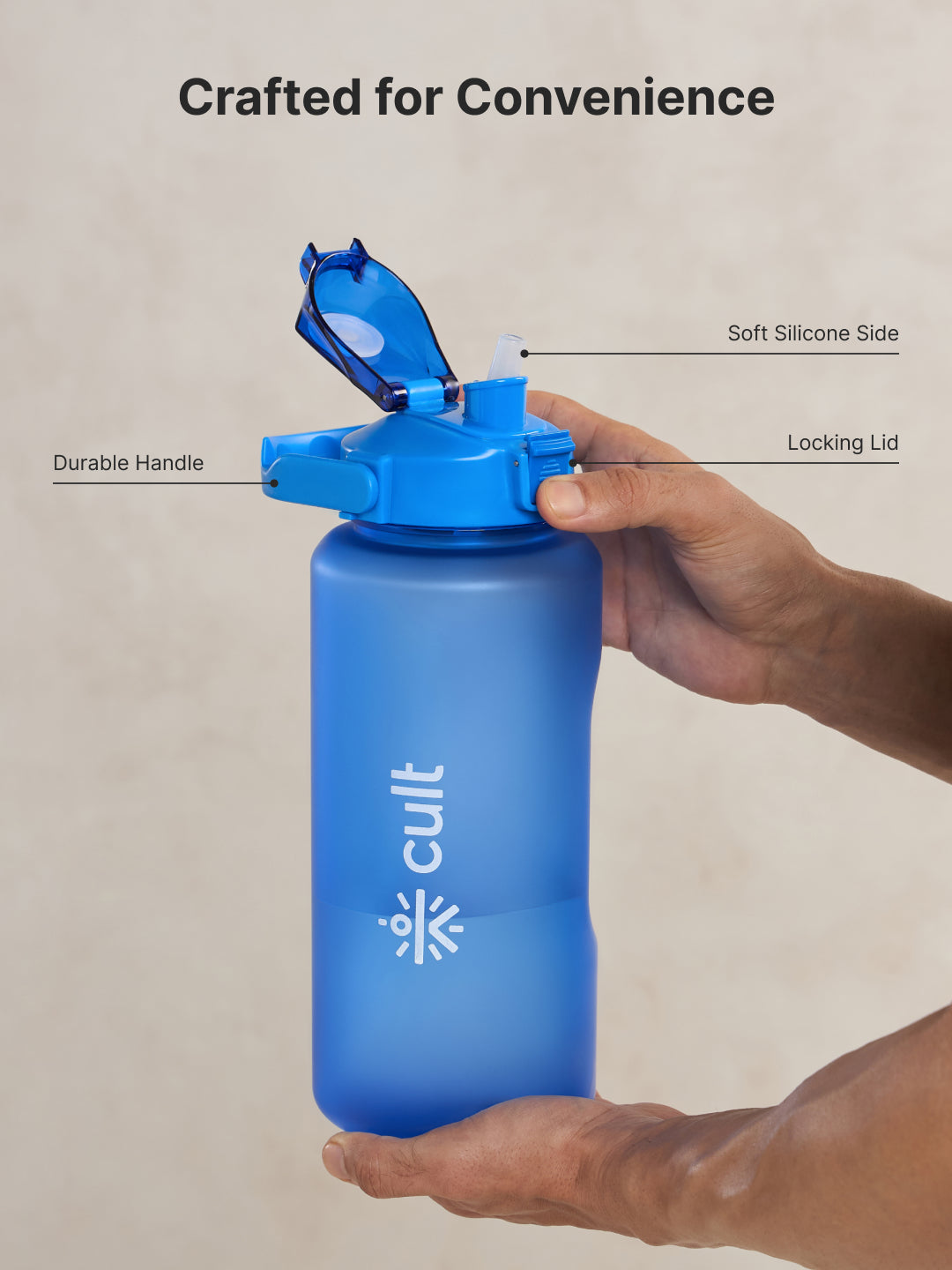 CULT Motivational Water Bottle 2L with Time Marker & Straw Large BPA-Free Gym Sipper Bottle, Portable Sports Water Bottle for Men & Women (Blue)