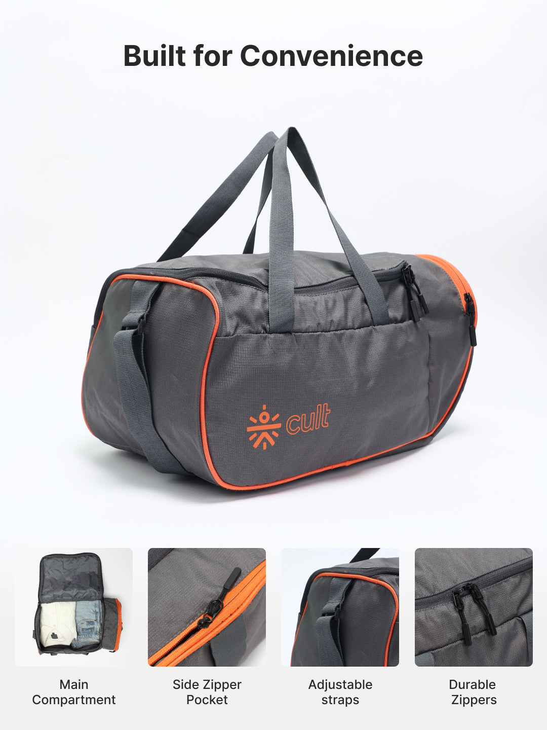 Foldable Duffle Bag 25L with Adjustable Strap Grey